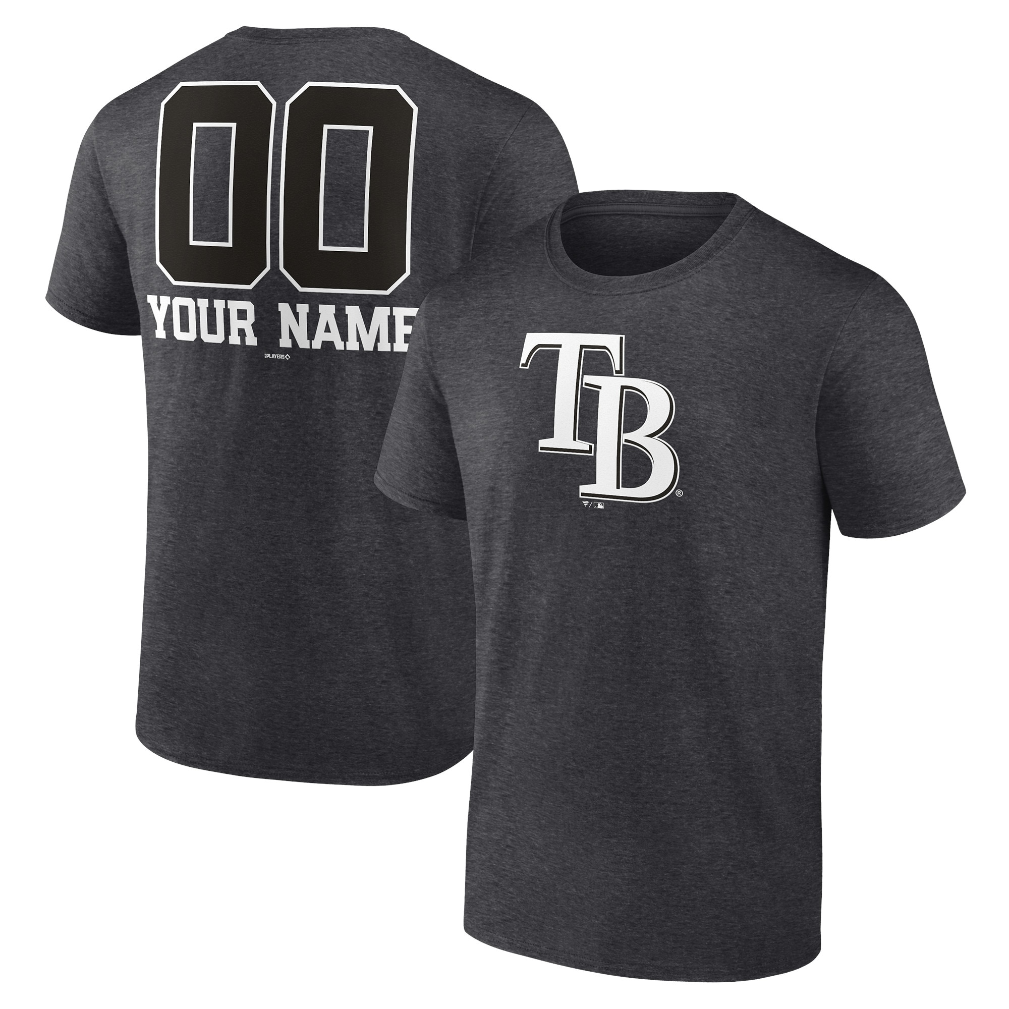 Men's Tampa Bay Rays  Branded Charcoal Personalized Monochrome Name & Number T-Shirt
