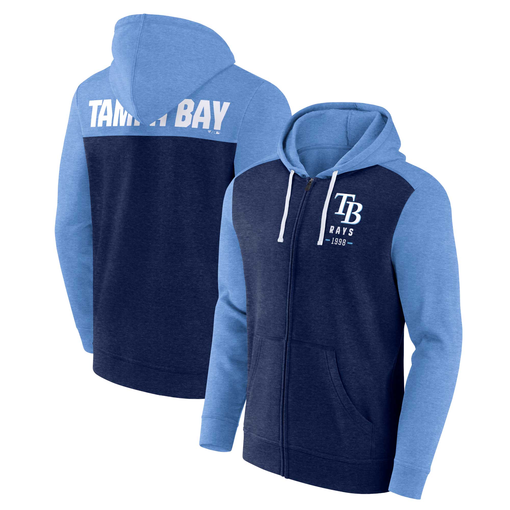 Men's Tampa Bay Rays  Branded Heathered Navy/Heathered Light Blue Blown Away Full-Zip Hoodie