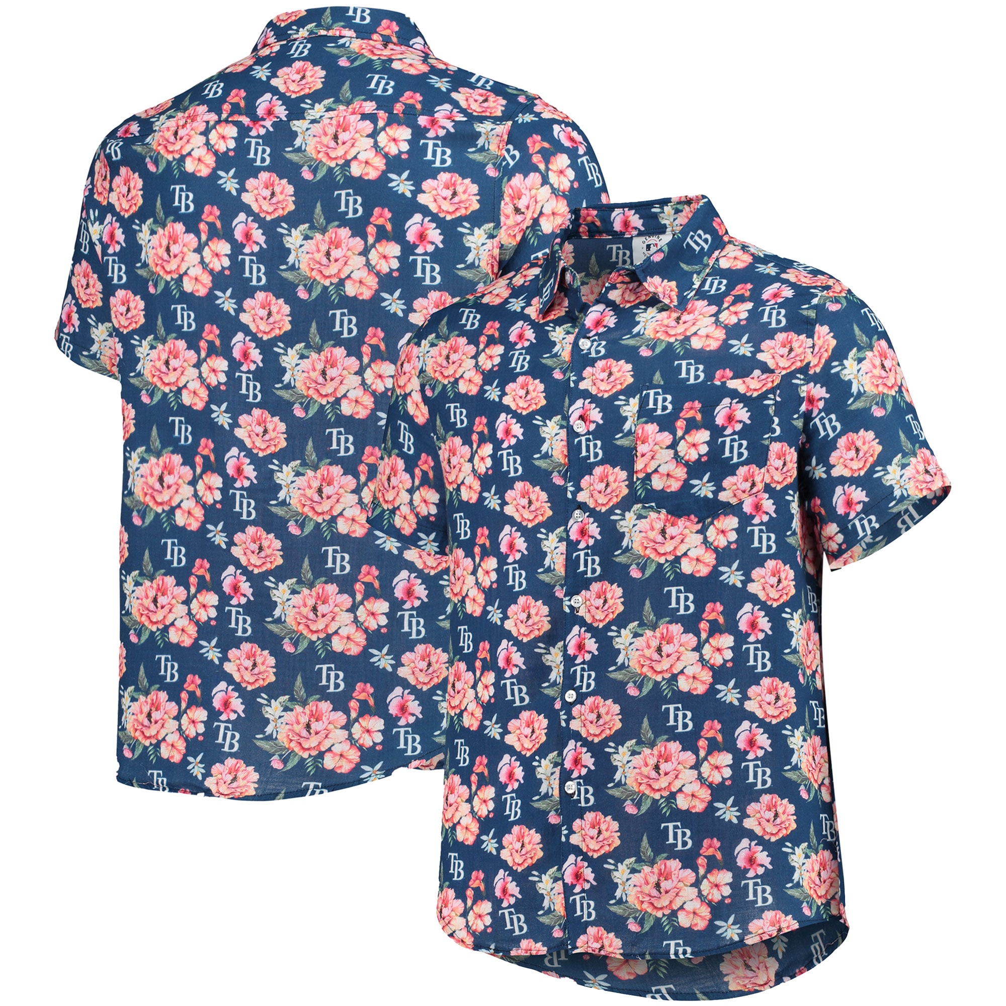 Men's Tampa Bay Rays FOCO Navy Floral Linen Button-Up Shirt