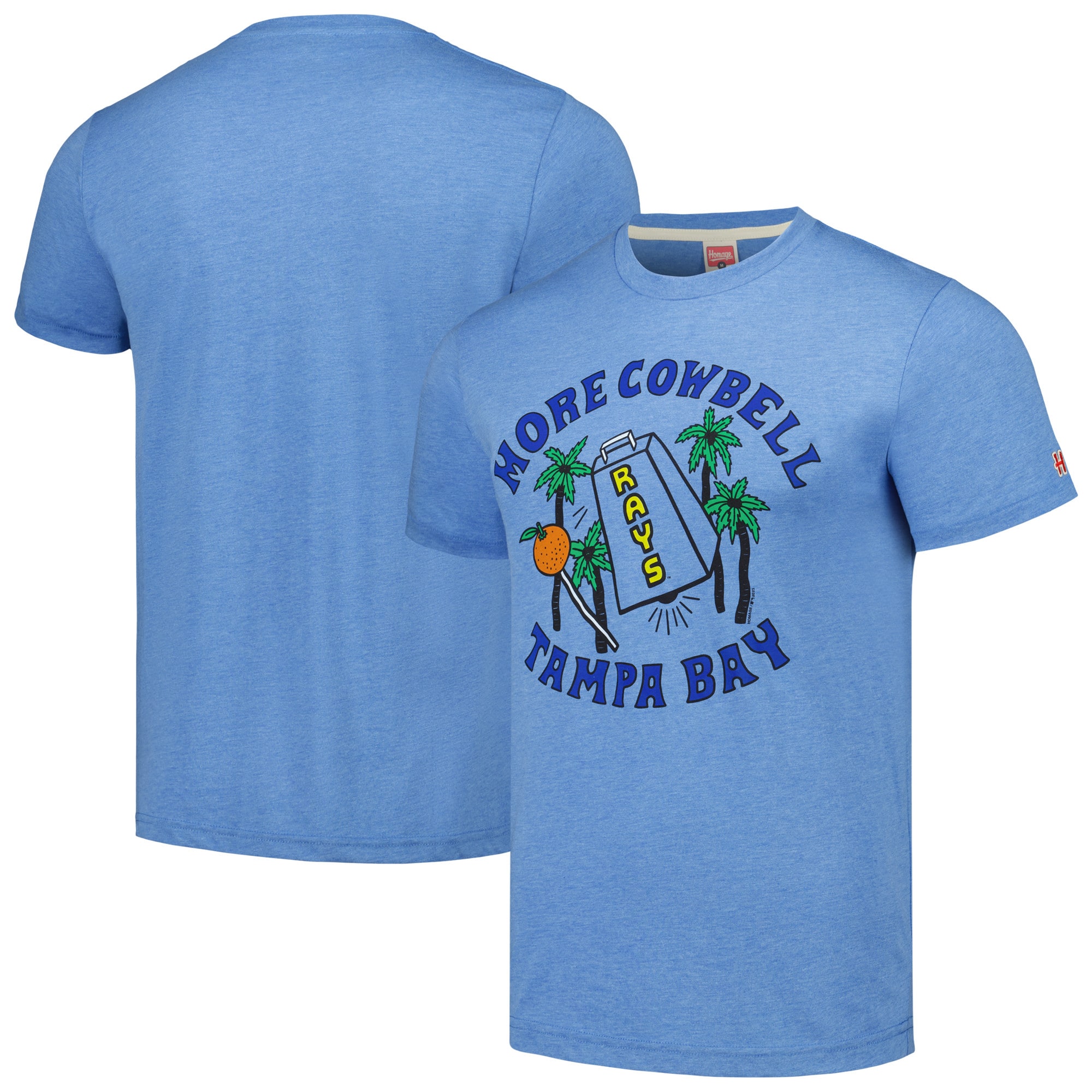 Men's Tampa Bay Rays Homage Light Blue Doodle Collection More Cowbell Tri-Blend T-Shirt
