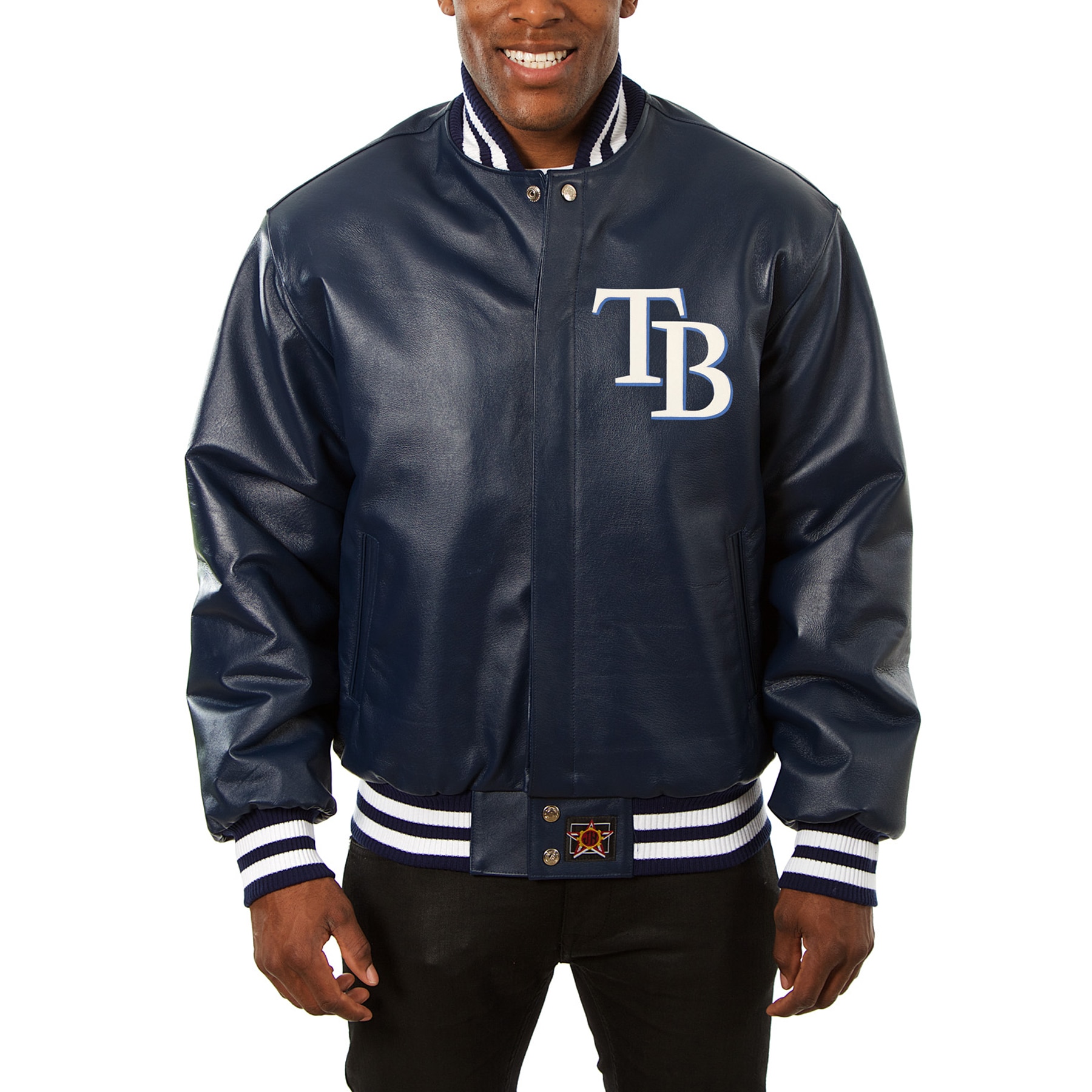 Men's Tampa Bay Rays JH Design Navy Big & Tall Full-Snap All-Leather Jacket