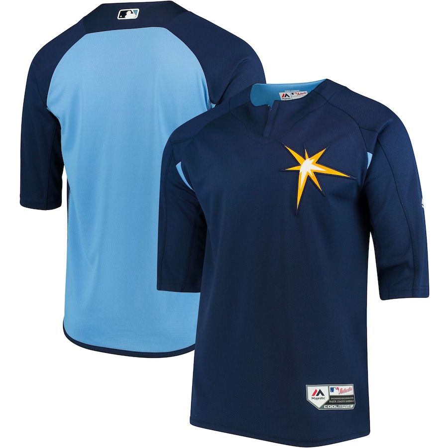 Men's Tampa Bay Rays Majestic Navy-Light Blue Authentic Collection On-Field 3-4-Sleeve Batting Practice Jersey