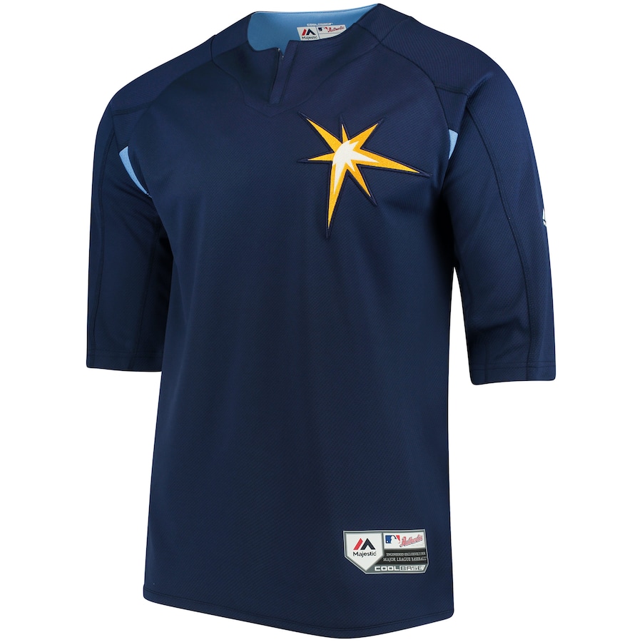 Men's Tampa Bay Rays Majestic Navy-Light Blue Authentic Collection On-Field 3-4-Sleeve Batting Practice Jersey - Image 2