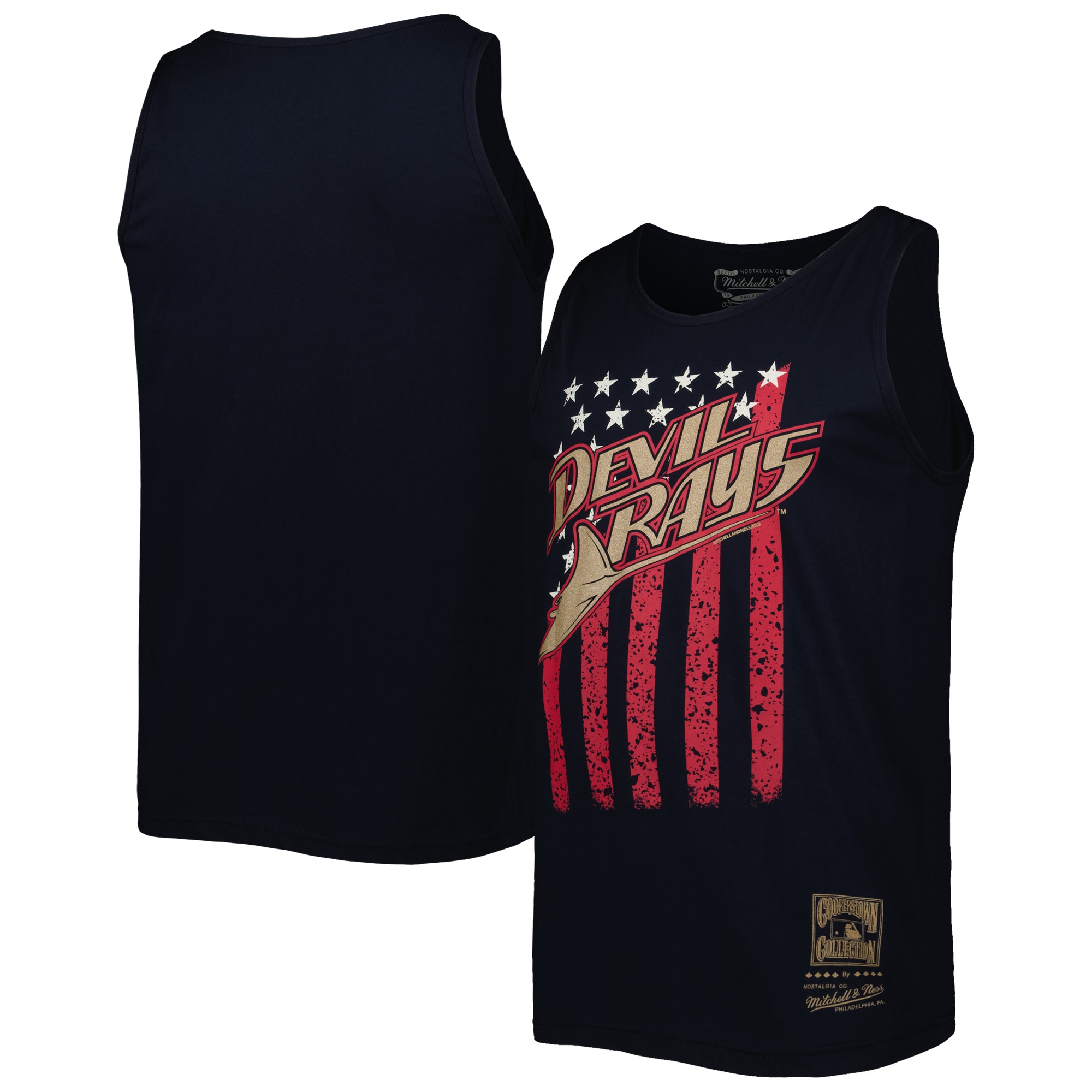 Men's Tampa Bay Rays Mitchell & Ness Navy Cooperstown Collection Stars and Stripes Tank Top