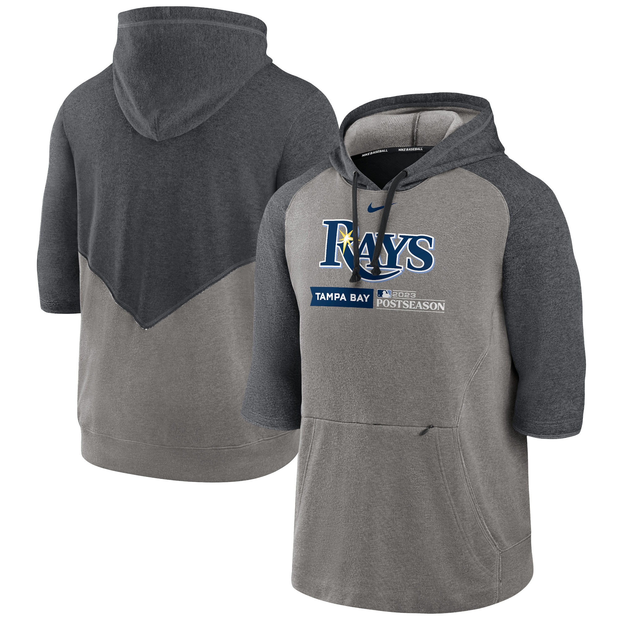 Men's Tampa Bay Rays  Nike Heather Gray 2023 Postseason Authentic Collection Flux Three-Quarter Sleeve Pullover Hoodie
