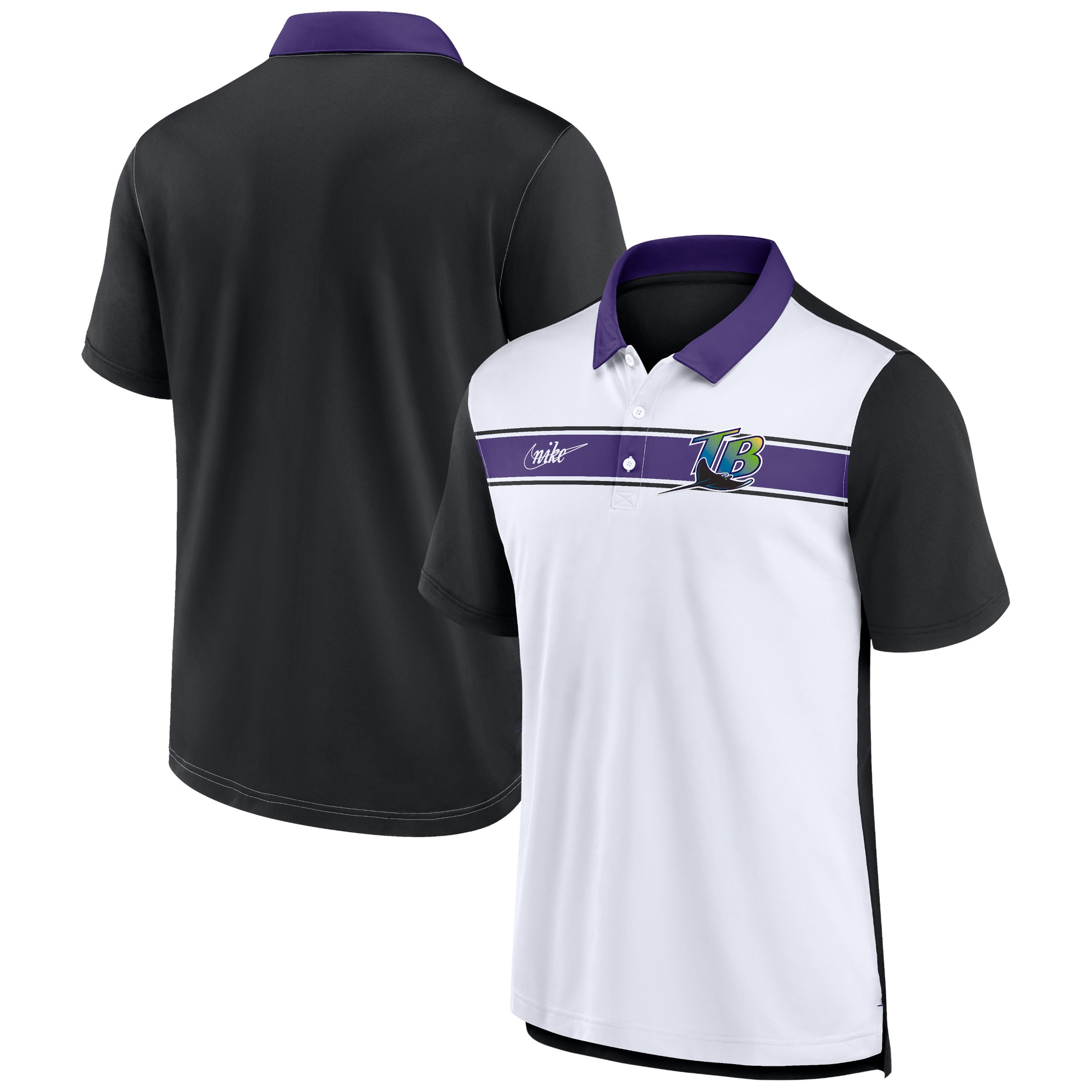 Men's Tampa Bay Rays  Nike White/Black Rewind Stripe Polo