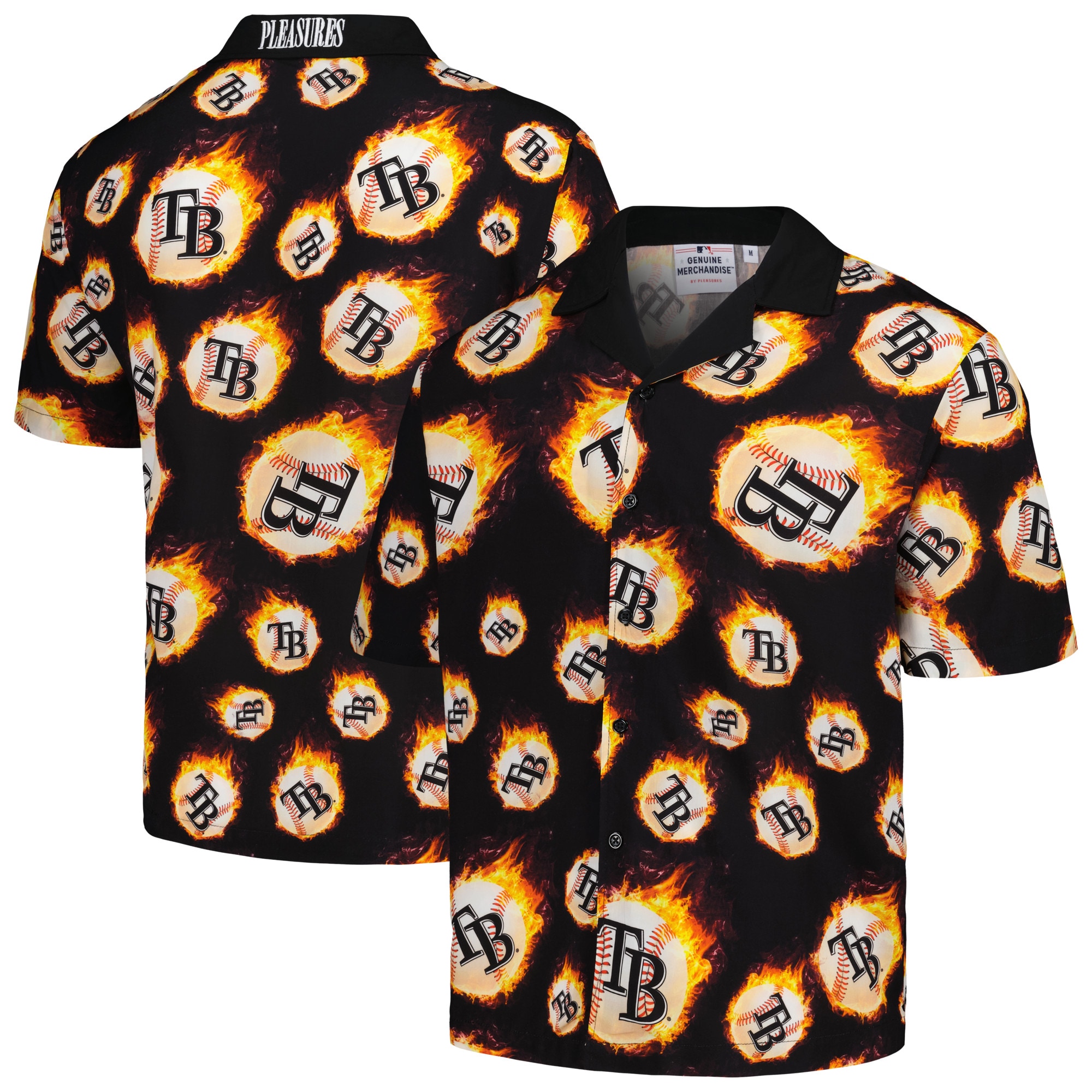 Men's Tampa Bay Rays  PLEASURES Black Flame Fireball Button-Up Shirt