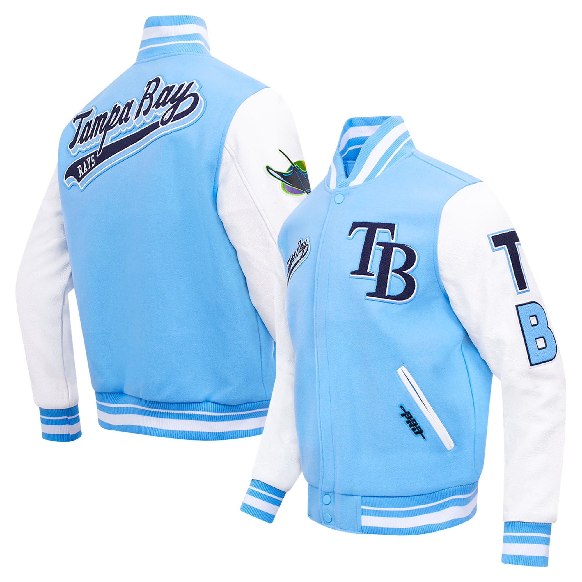 Men's Tampa Bay Rays Pro Standard Light Blue Script Tail Wool Full-Zip Varity Jacket