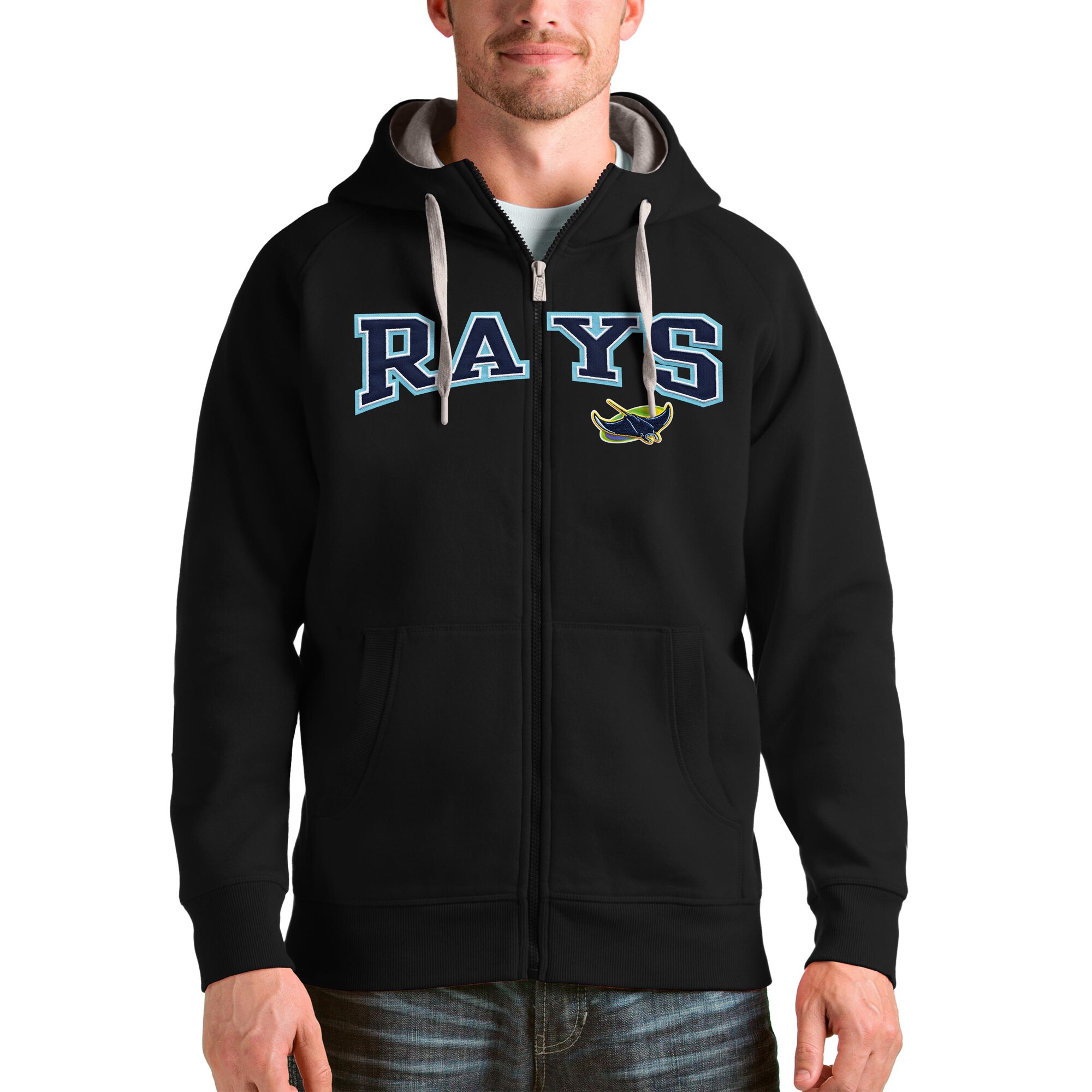 Tampa Bay Rays Antigua Black Team Logo Victory Full-Zip Hoodie