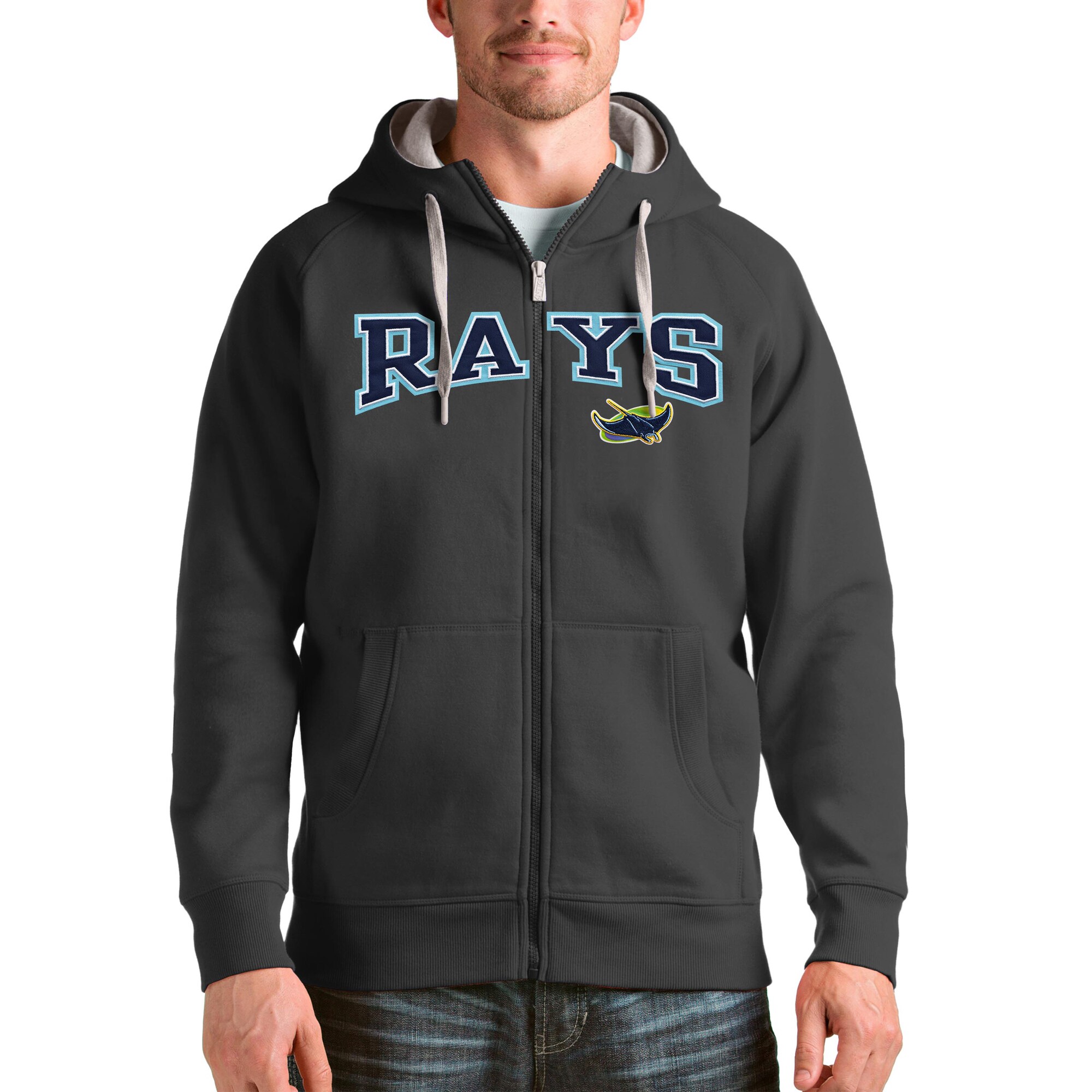 Tampa Bay Rays Antigua Charcoal Team Logo Victory Full-Zip Hoodie