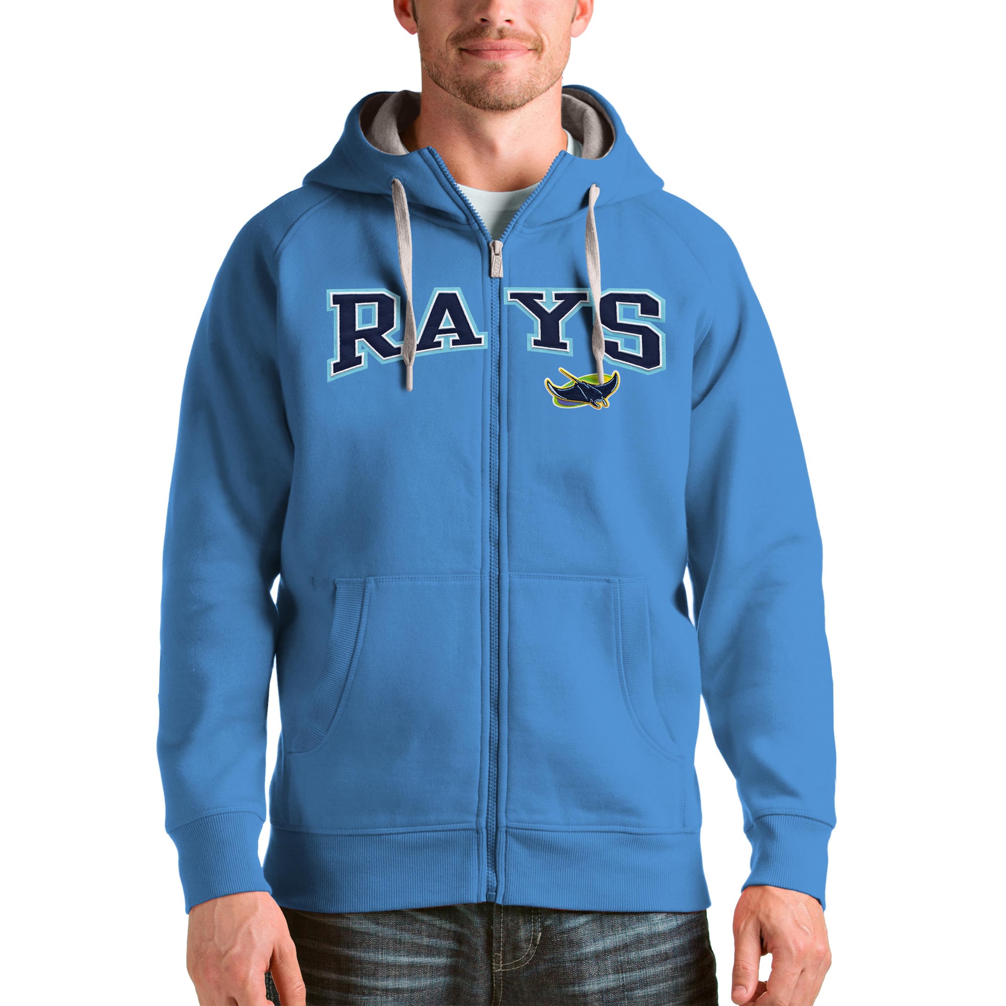 Tampa Bay Rays Antigua Light Blue Team Logo Victory Full-Zip Hoodie