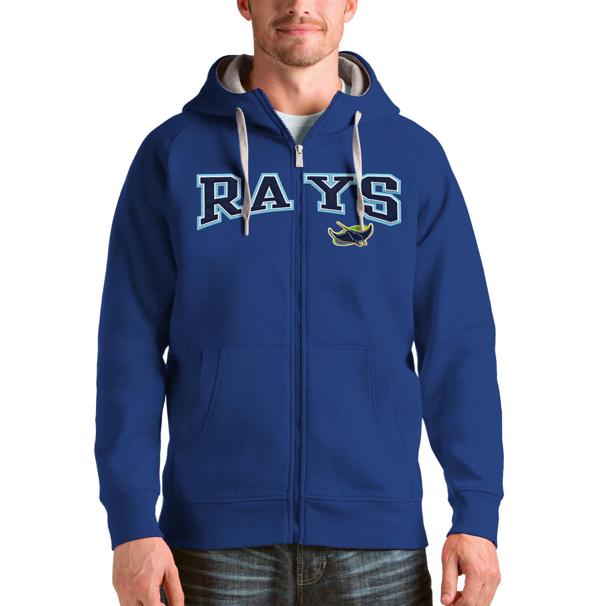 Tampa Bay Rays Antigua Royal Team Logo Victory Full-Zip Hoodie