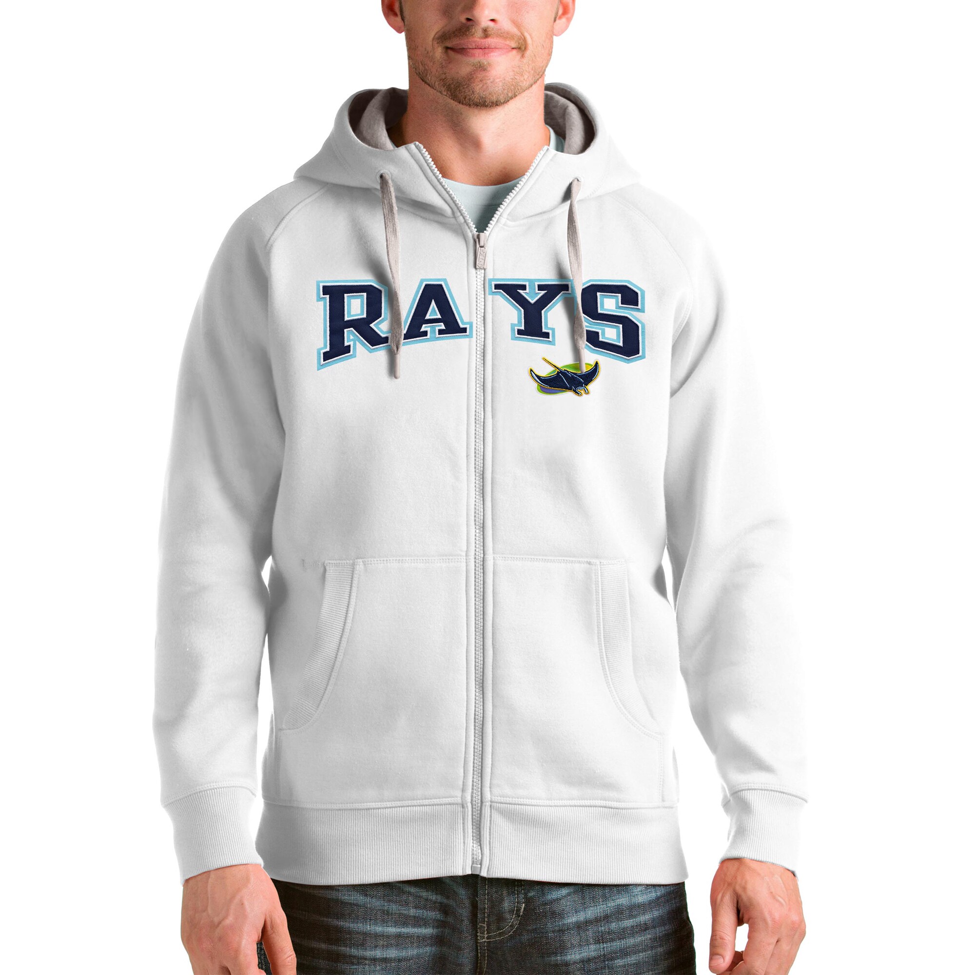 Tampa Bay Rays Antigua White Team Logo Victory Full-Zip Hoodie