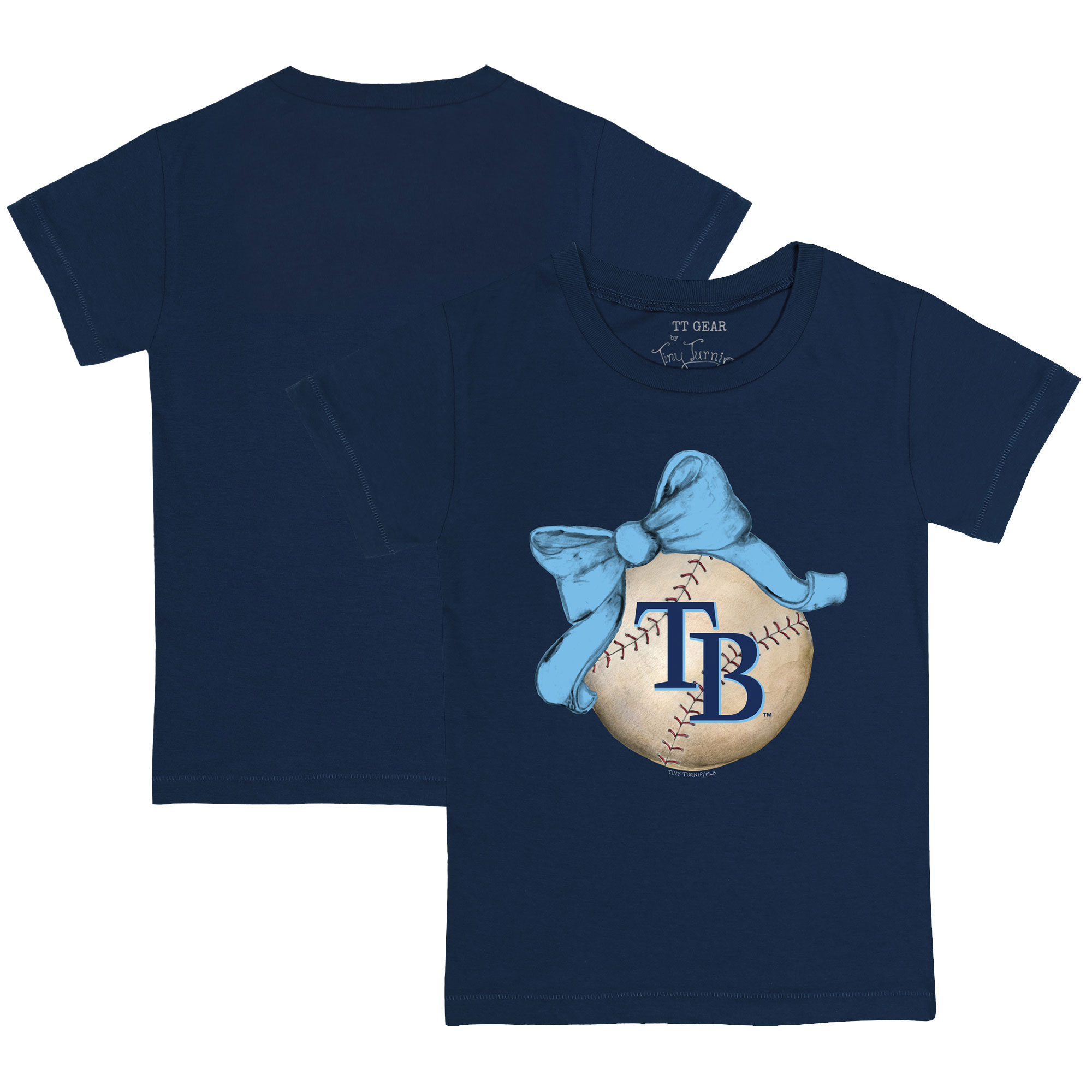 Toddler Tampa Bay Rays Tiny Turnip Navy Baseball Bow T-Shirt
