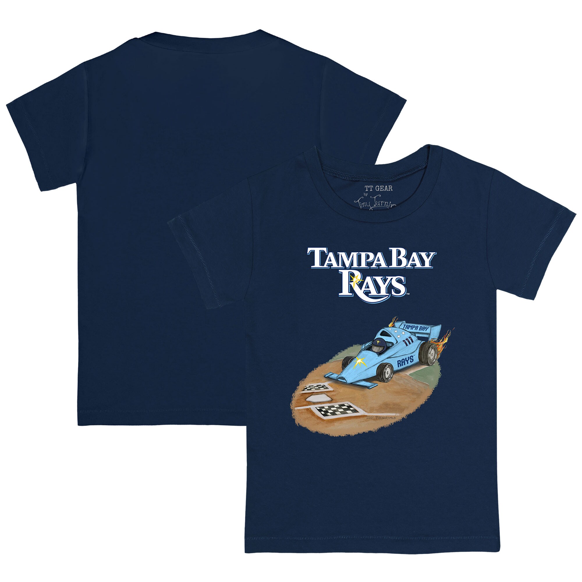 Toddler Tampa Bay Rays Tiny Turnip Navy Race Car T-Shirt