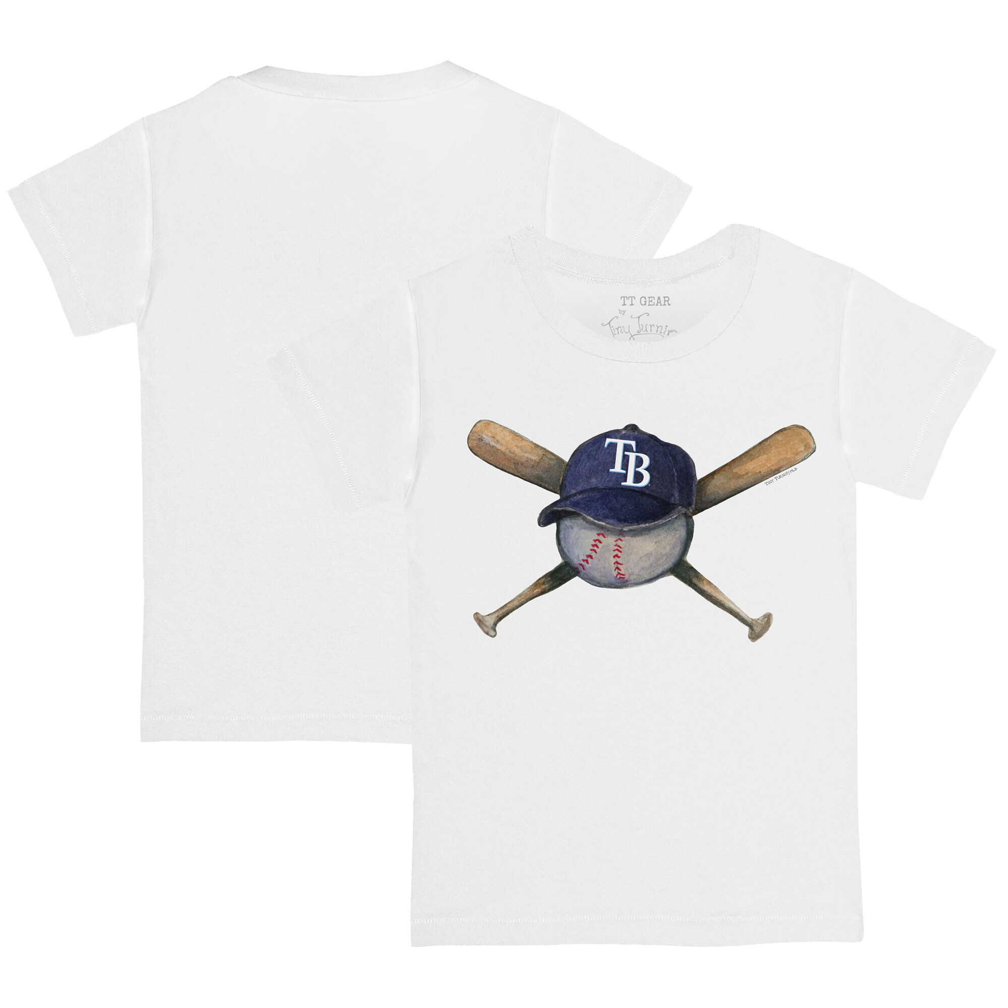Toddler Tampa Bay Rays  Tiny Turnip White Hat Cross Bats T-Shirt