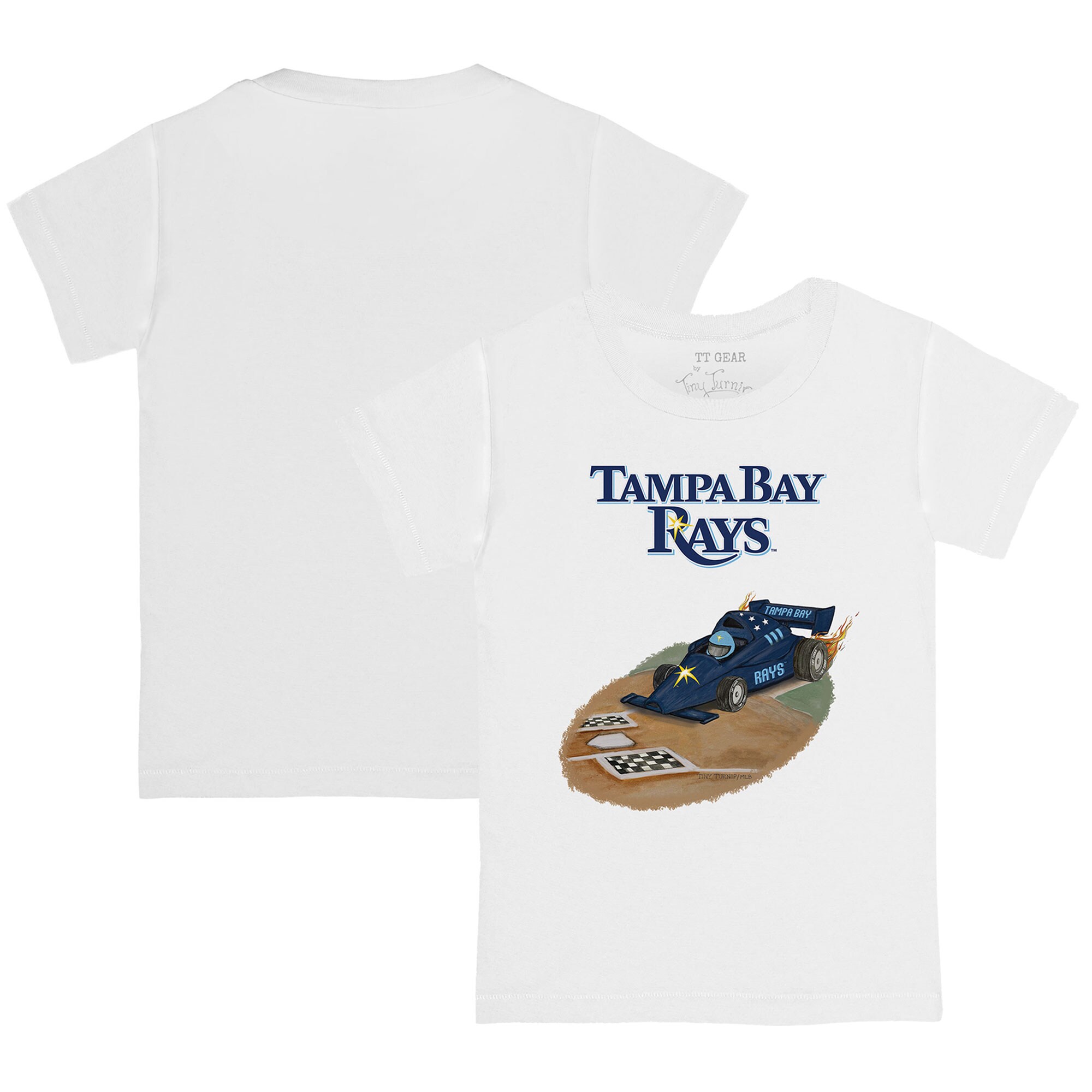 Toddler Tampa Bay Rays Tiny Turnip White Race Car T-Shirt
