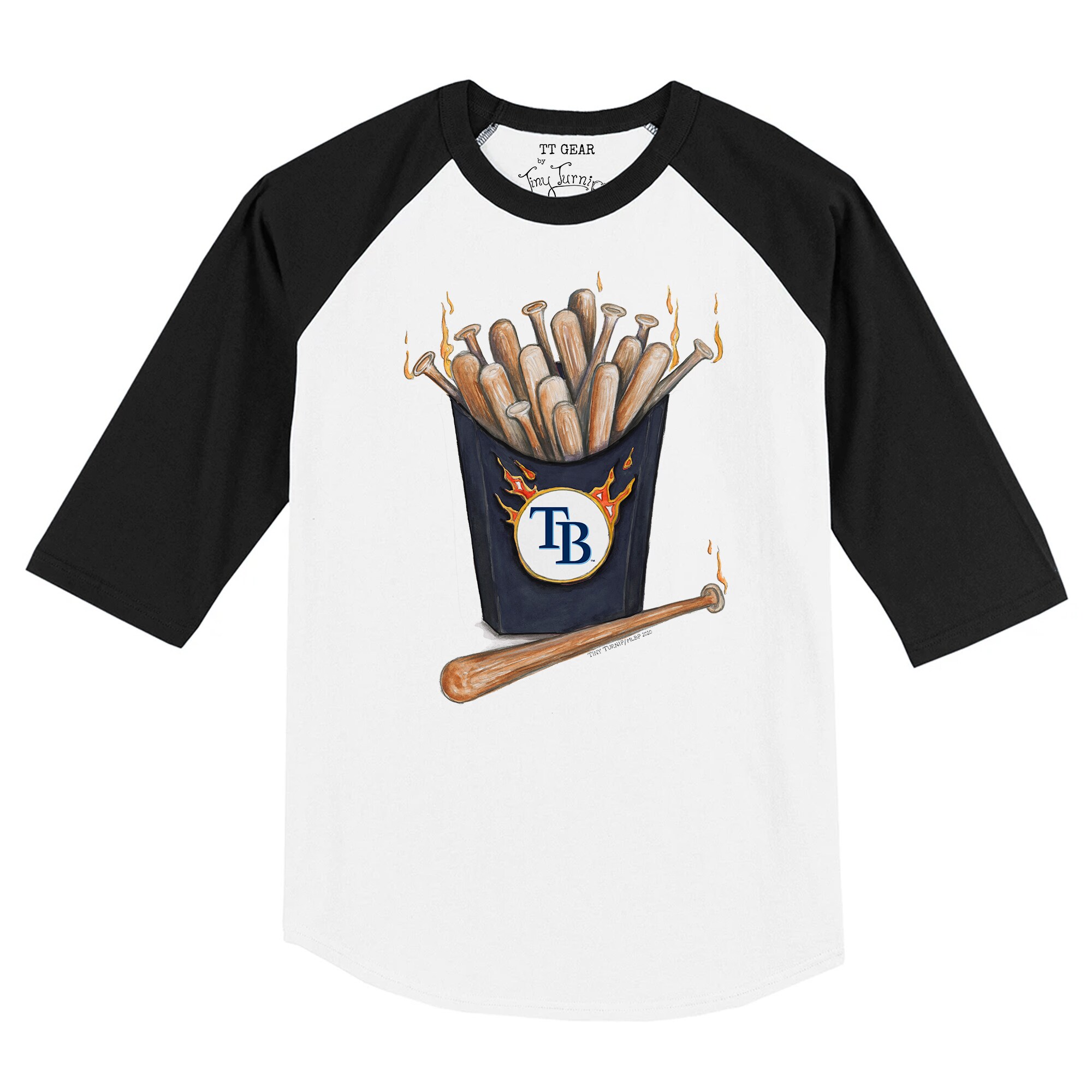 Toddler Tampa Bay Rays Tiny Turnip White/Black Hot Bats Raglan 3/4 Sleeve T-Shirt
