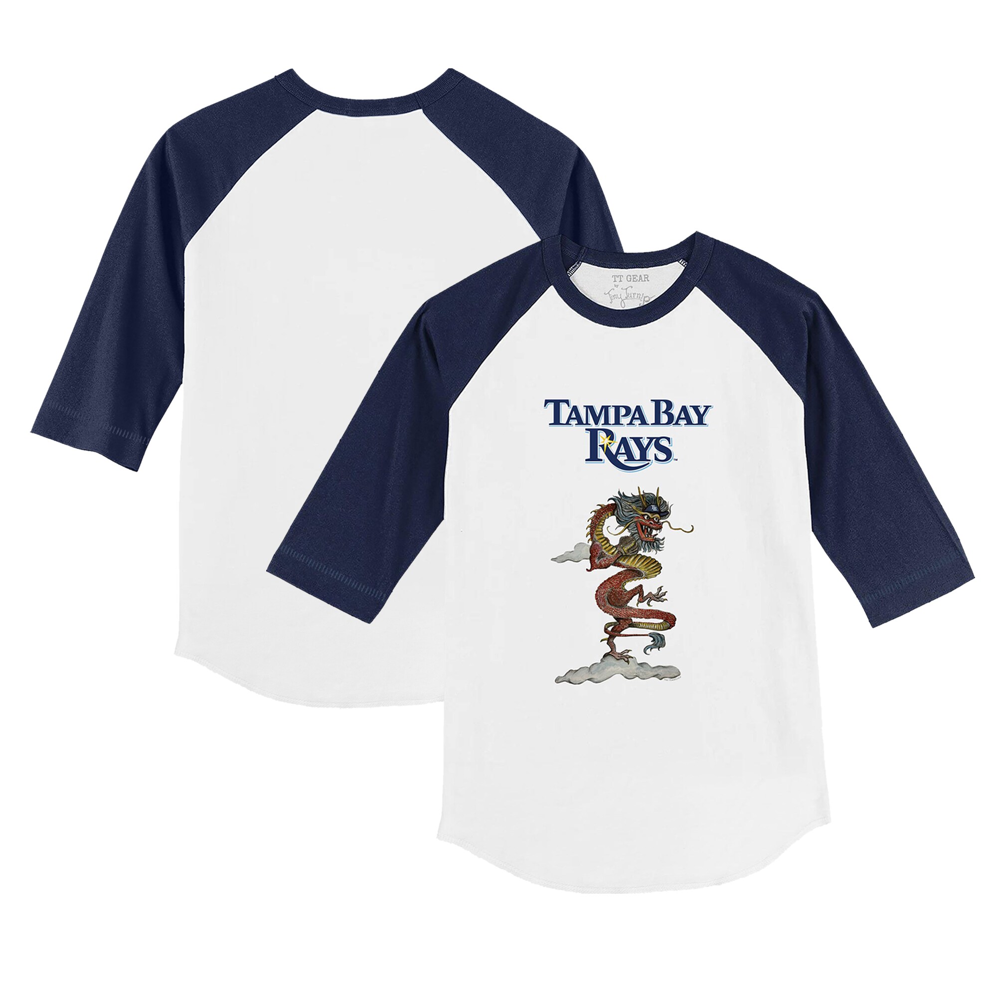Toddler Tampa Bay Rays Tiny Turnip White/Navy 2024 Year of the Dragon 3/4-Sleeve Raglan T-Shirt