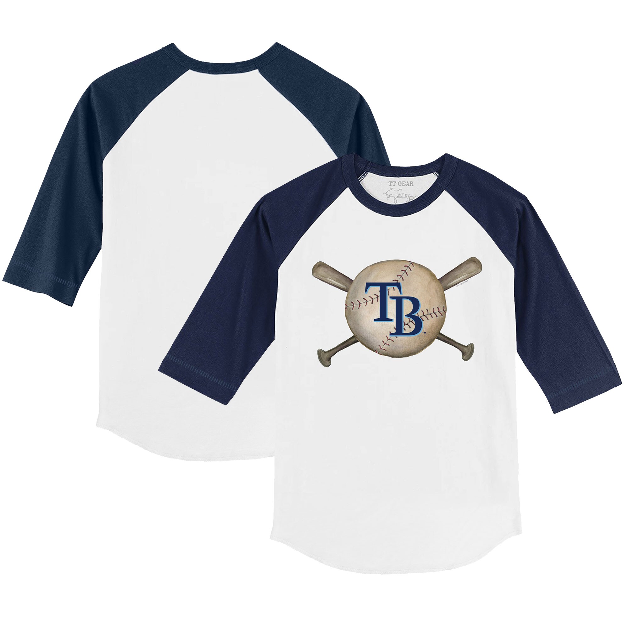 Toddler Tampa Bay Rays Tiny Turnip White/Navy Baseball Cross Bats 3/4-Sleeve Raglan T-Shirt