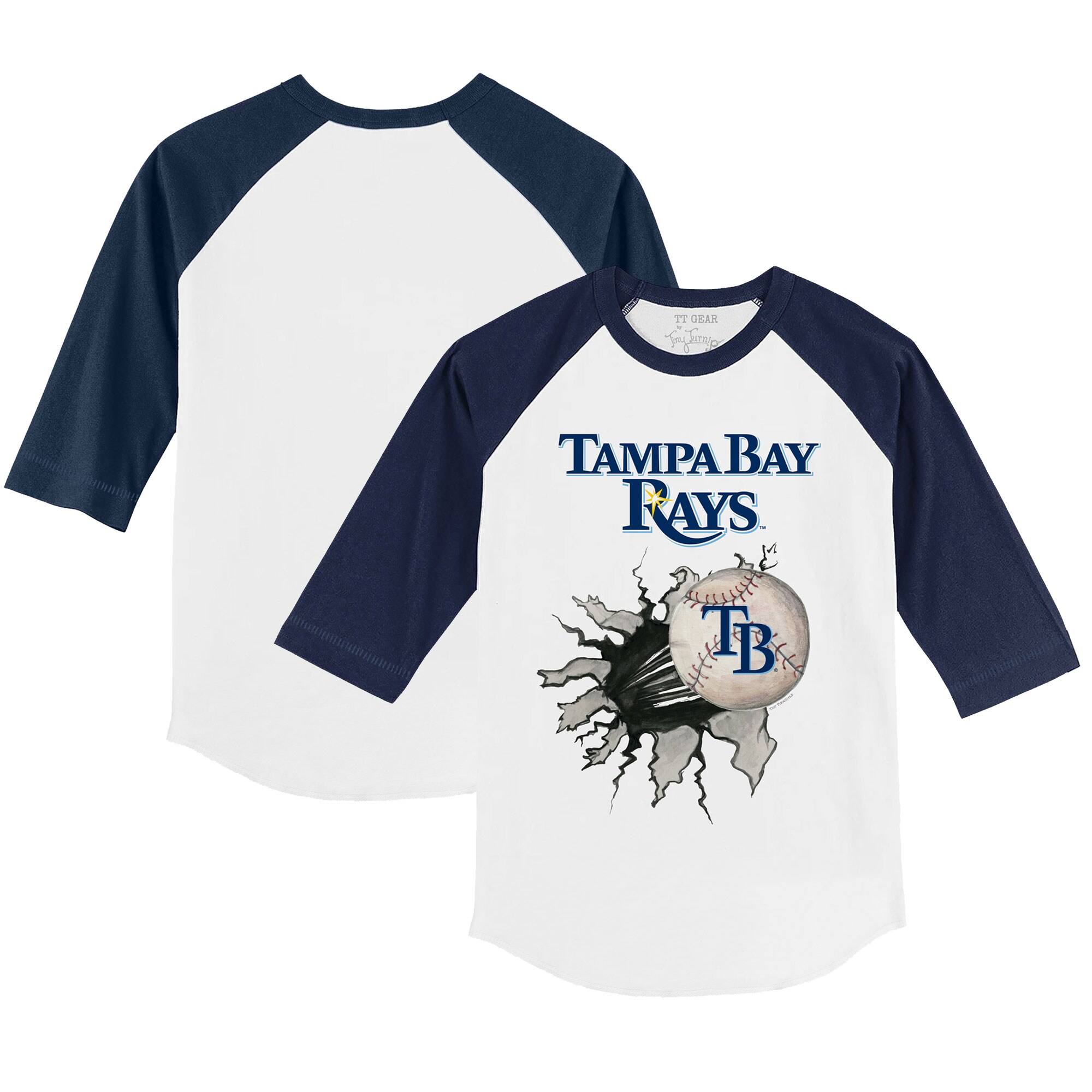 Toddler Tampa Bay Rays Tiny Turnip White/Navy Baseball Tear 3/4-Sleeve Raglan T-Shirt