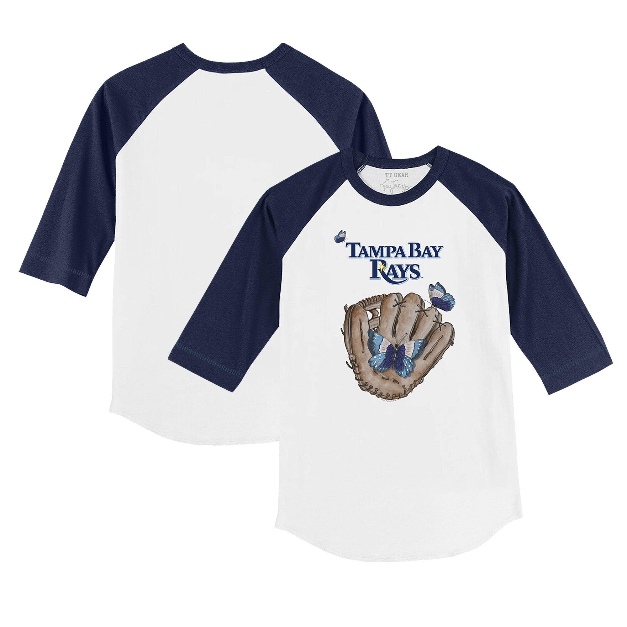 Toddler Tampa Bay Rays Tiny Turnip White/Navy Butterfly Glove 3/4-Sleeve Raglan T-Shirt