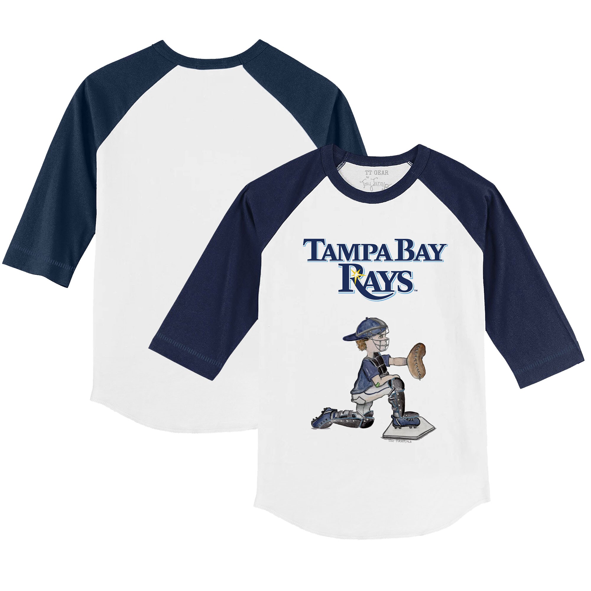 Toddler Tampa Bay Rays Tiny Turnip White/Navy Caleb 3/4-Sleeve Raglan T-Shirt