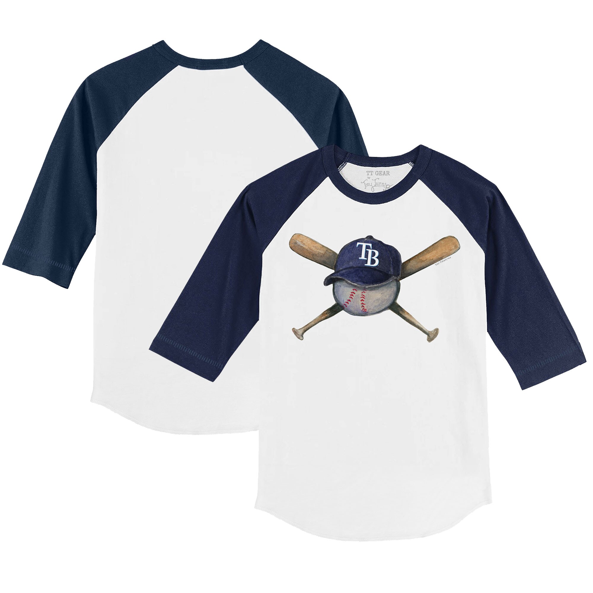 Toddler Tampa Bay Rays  Tiny Turnip White/Navy Hat Cross Bats 3/4-Sleeve Raglan T-Shirt