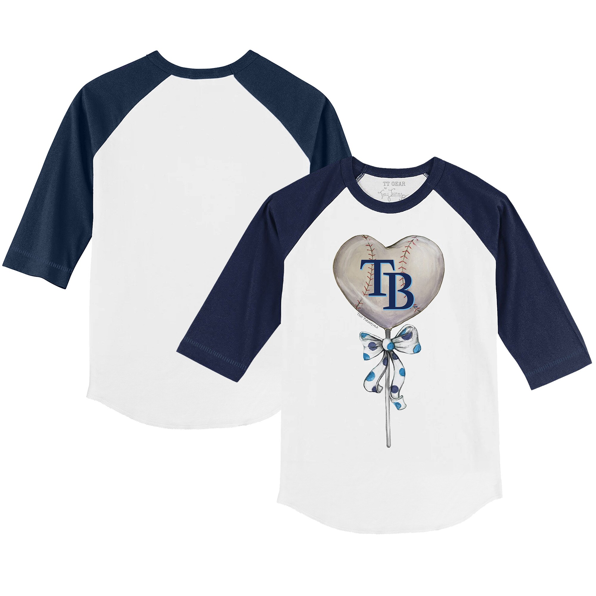 Toddler Tampa Bay Rays Tiny Turnip White/Navy Heart Lolly 3/4-Sleeve Raglan T-Shirt