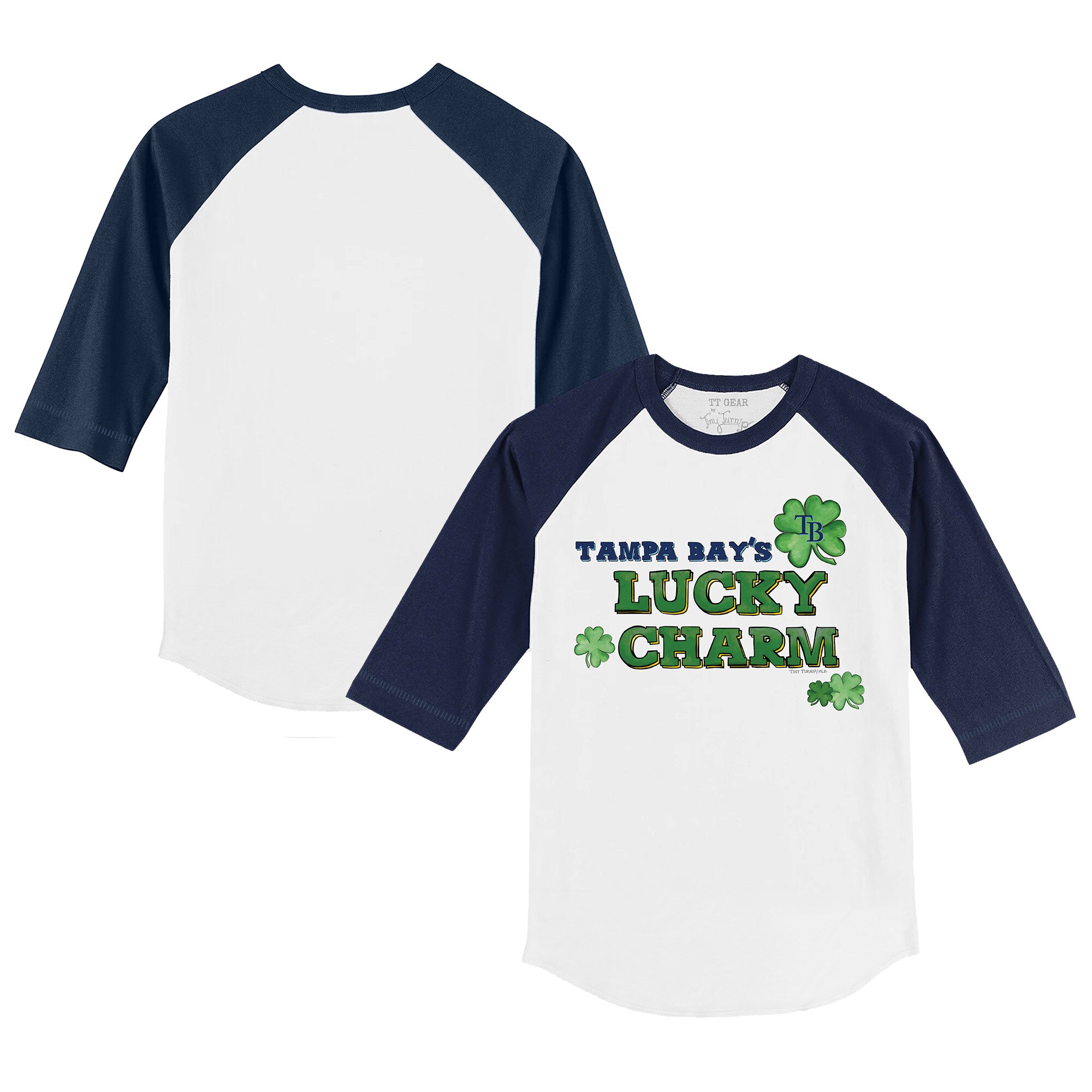 Toddler Tampa Bay Rays Tiny Turnip White/Navy Lucky Charm 3/4-Sleeve Raglan T-Shirt