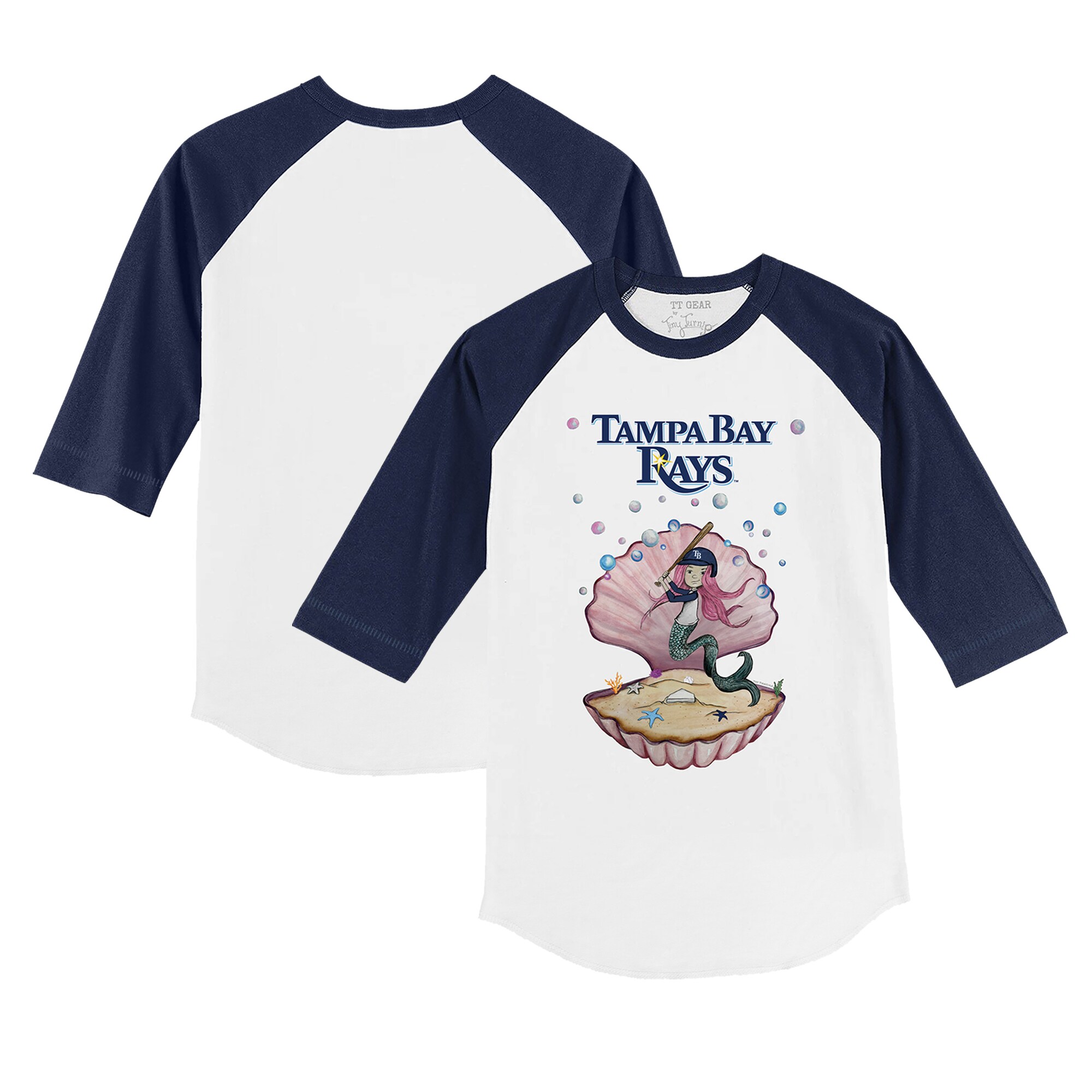 Toddler Tampa Bay Rays Tiny Turnip White/Navy Mermaid 3/4-Sleeve Raglan T-Shirt