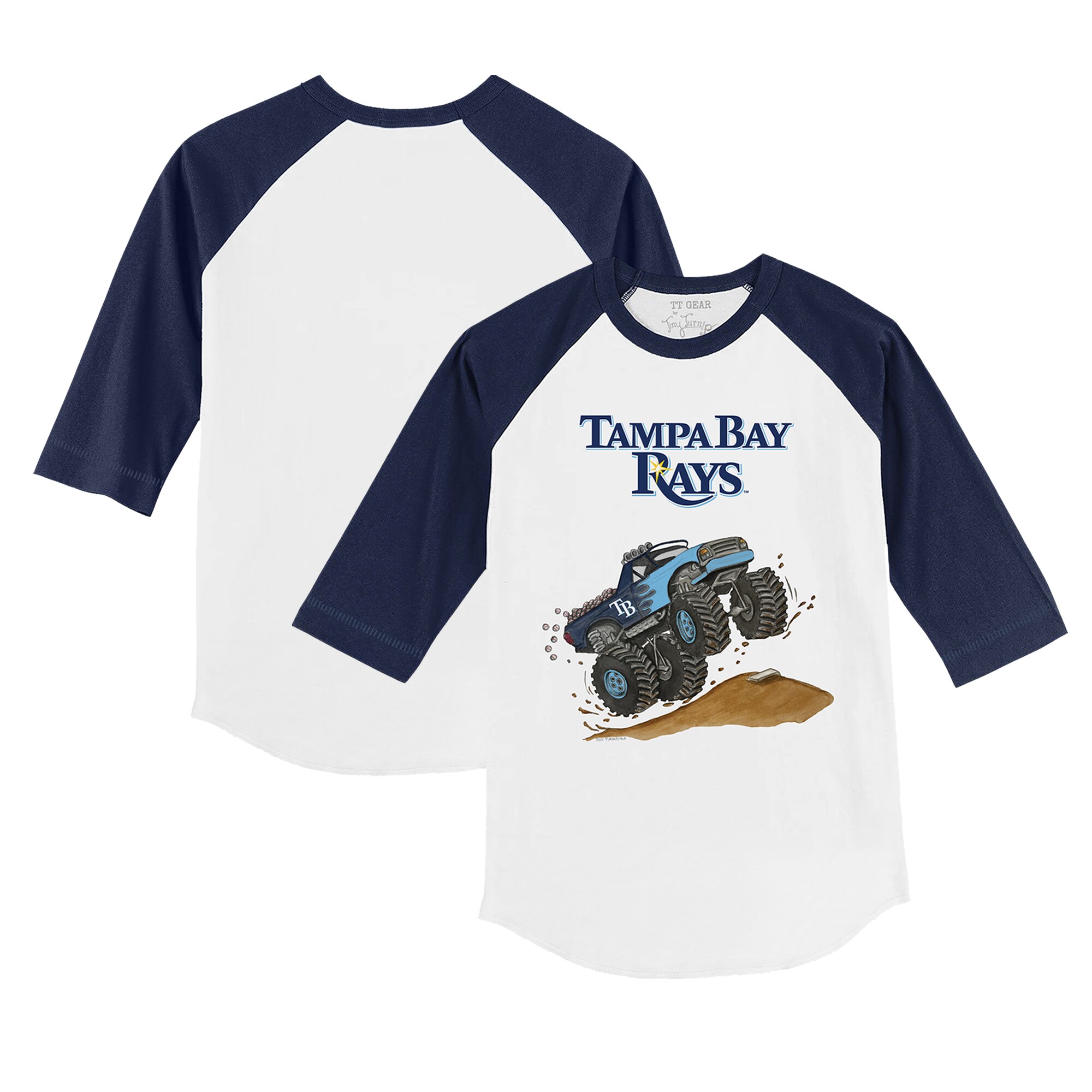 Toddler Tampa Bay Rays Tiny Turnip White/Navy Monster Truck 3/4-Sleeve Raglan T-Shirt