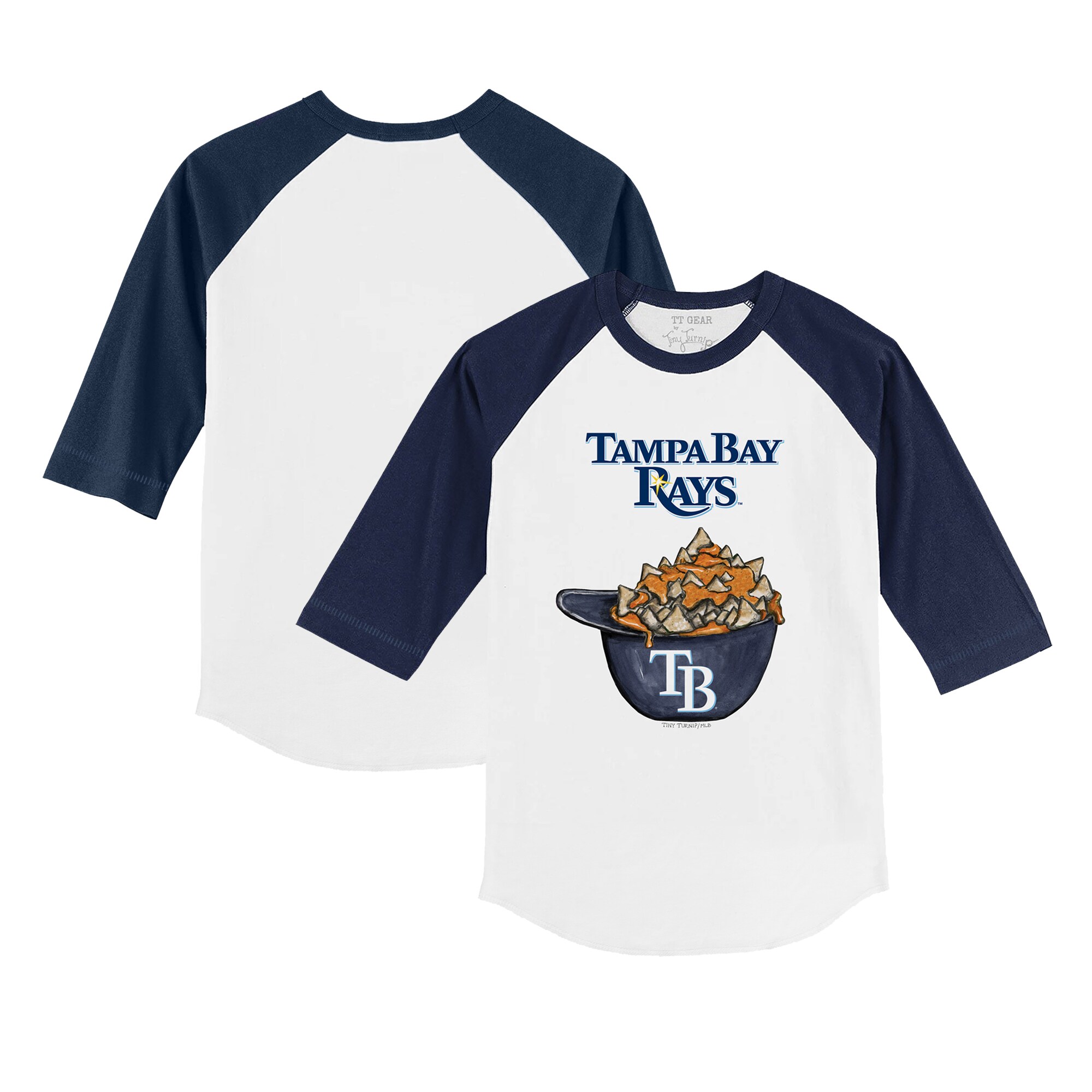 Toddler Tampa Bay Rays Tiny Turnip White/Navy Nacho Helmet 3/4-Sleeve Raglan T-Shirt