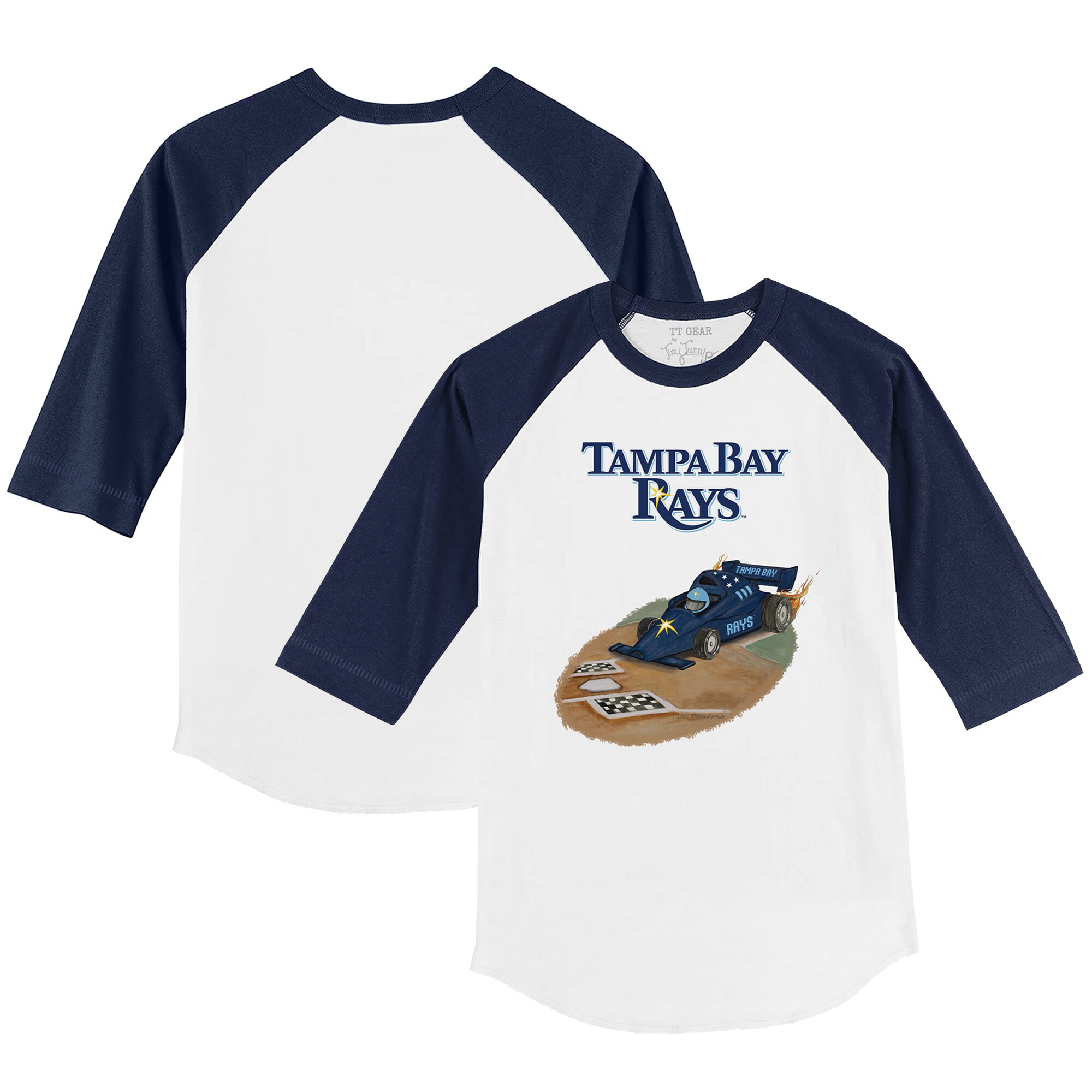 Toddler Tampa Bay Rays Tiny Turnip White/Navy Race Car 3/4-Sleeve Raglan T-Shirt