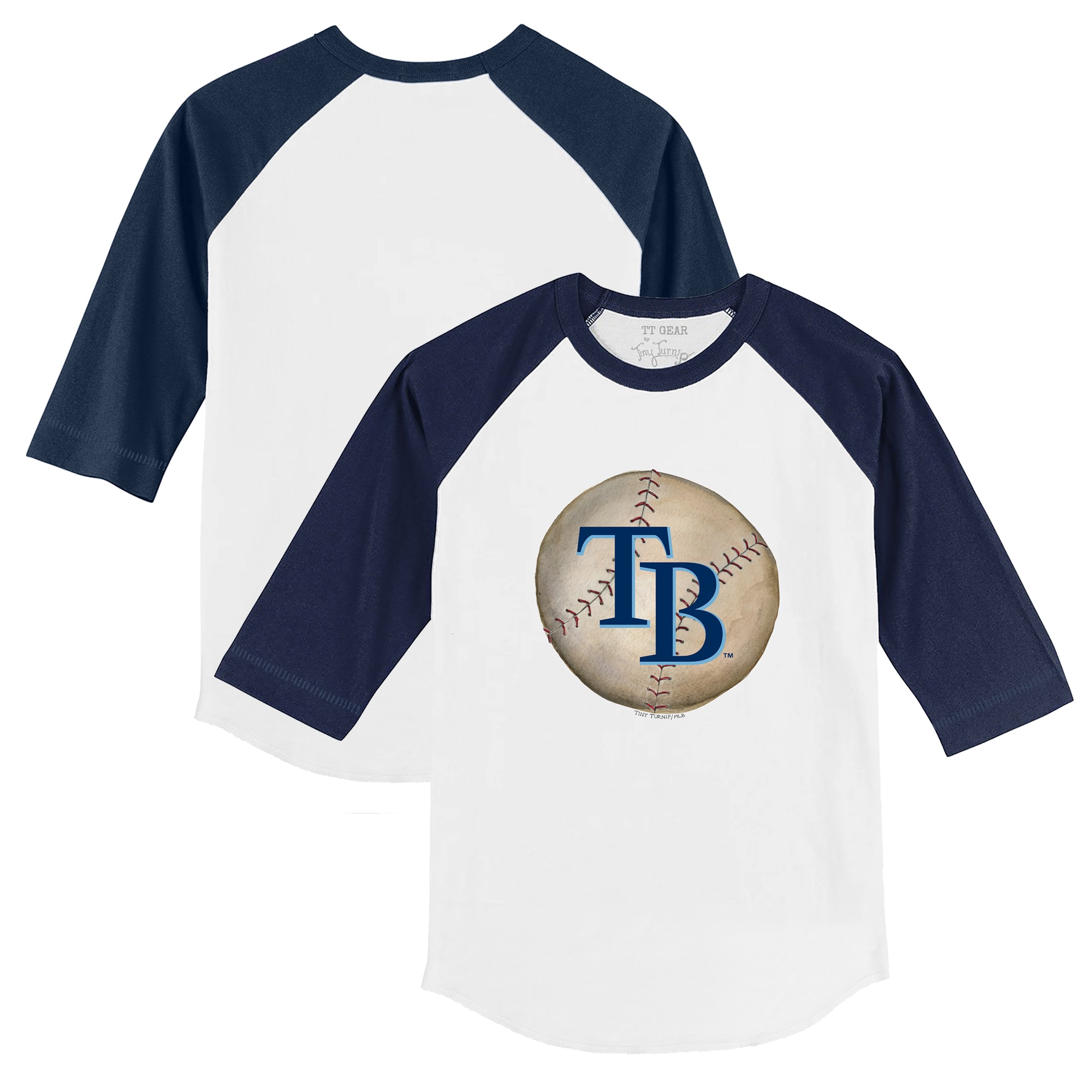 Toddler Tampa Bay Rays Tiny Turnip White/Navy Stitched Baseball 3/4-Sleeve Raglan T-Shirt