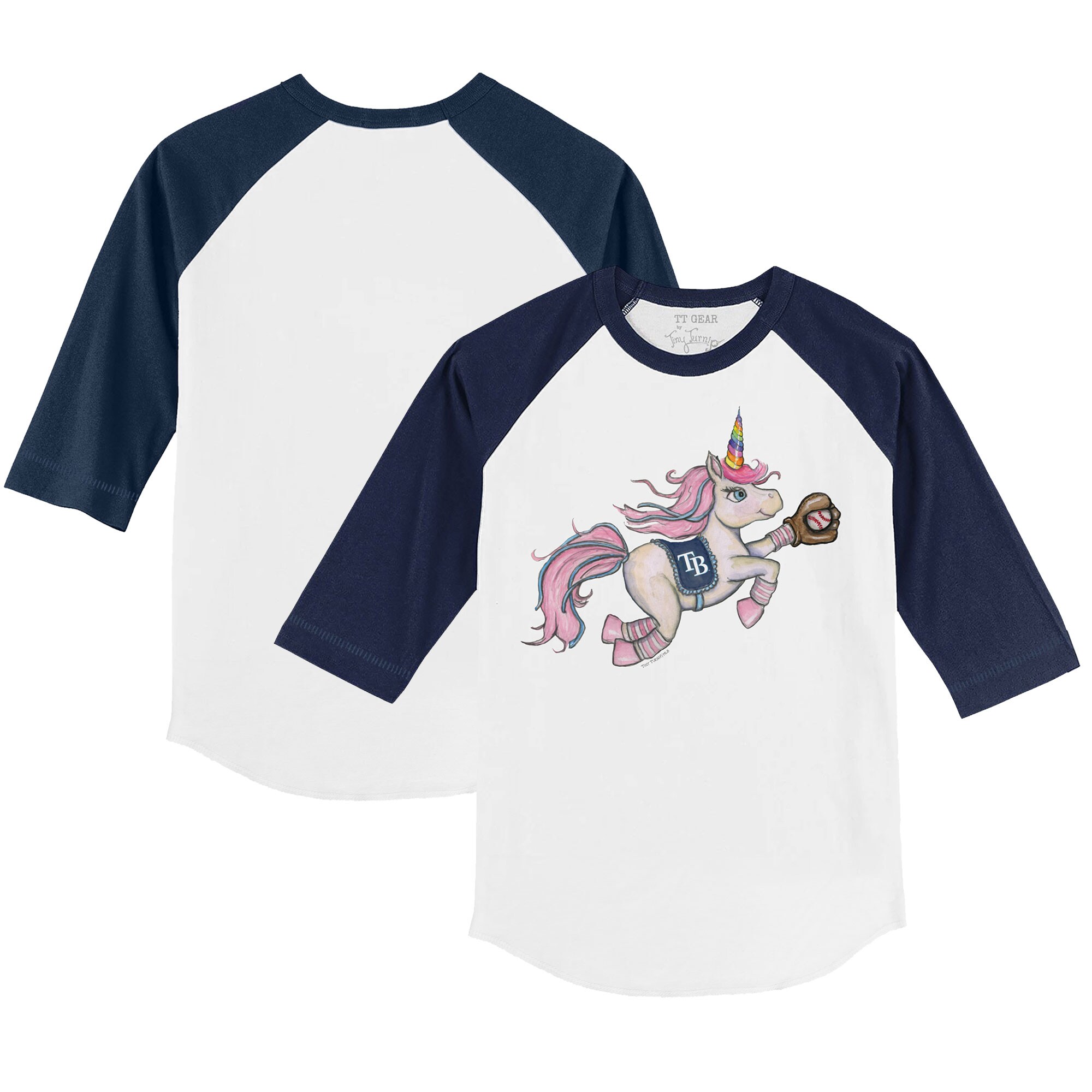 Toddler Tampa Bay Rays Tiny Turnip White/Navy Unicorn 3/4-Sleeve Raglan T-Shirt