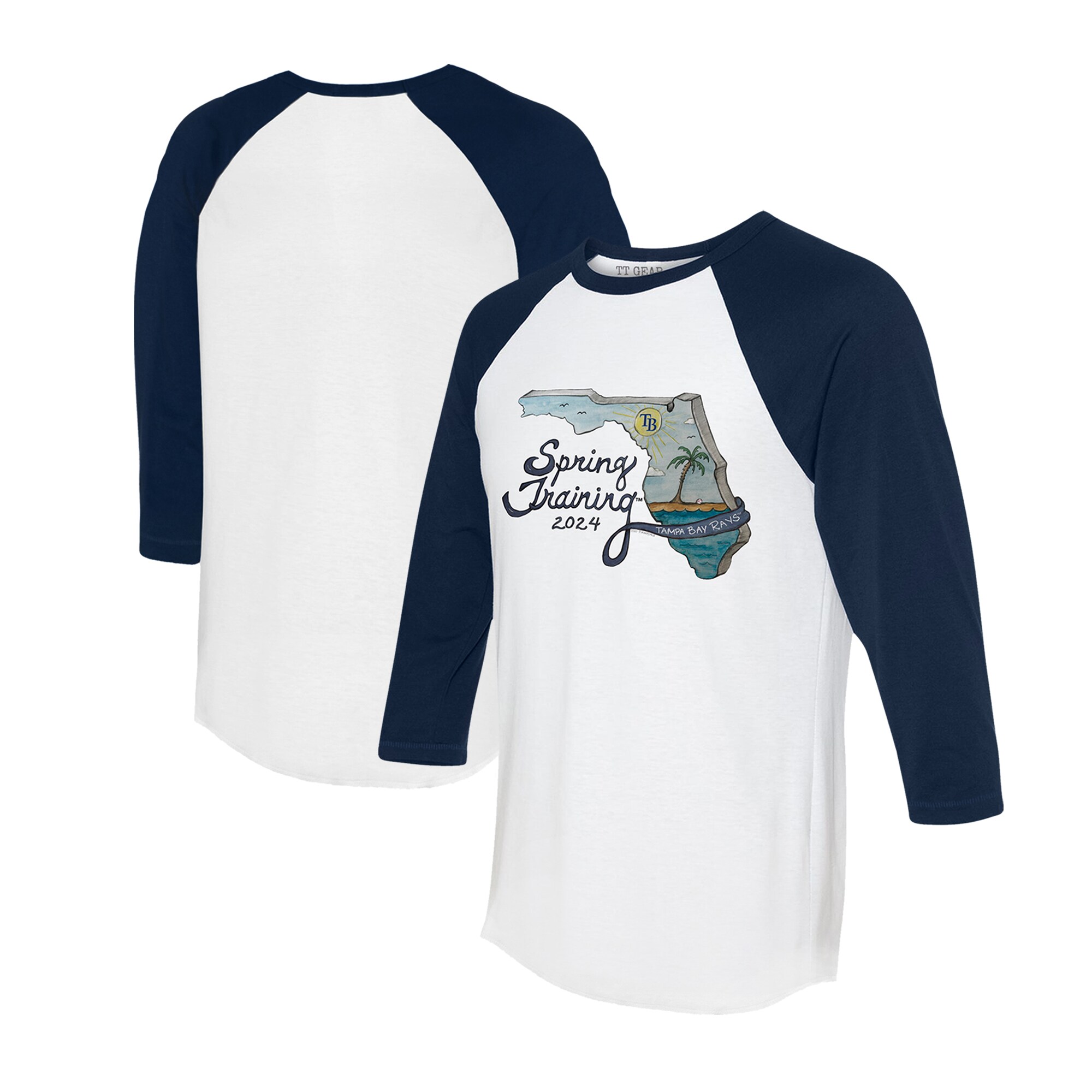 Unisex Tampa Bay Rays Tiny Turnip White/Navy 2024 Spring Training Grapefruit League 3/4-Sleeve Raglan T-Shirt