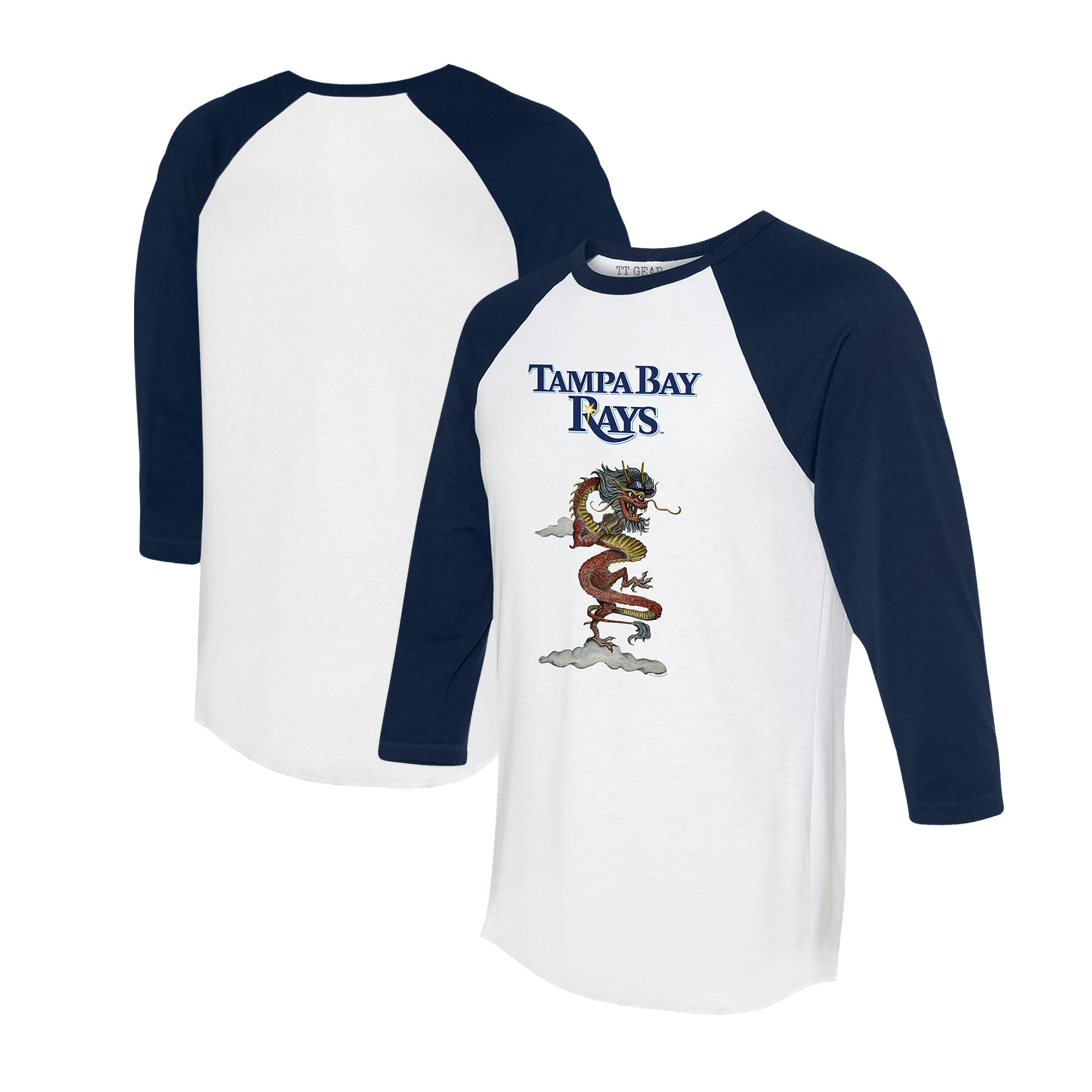 Unisex Tampa Bay Rays Tiny Turnip White/Navy 2024 Year of the Dragon 3/4-Sleeve Raglan T-Shirt