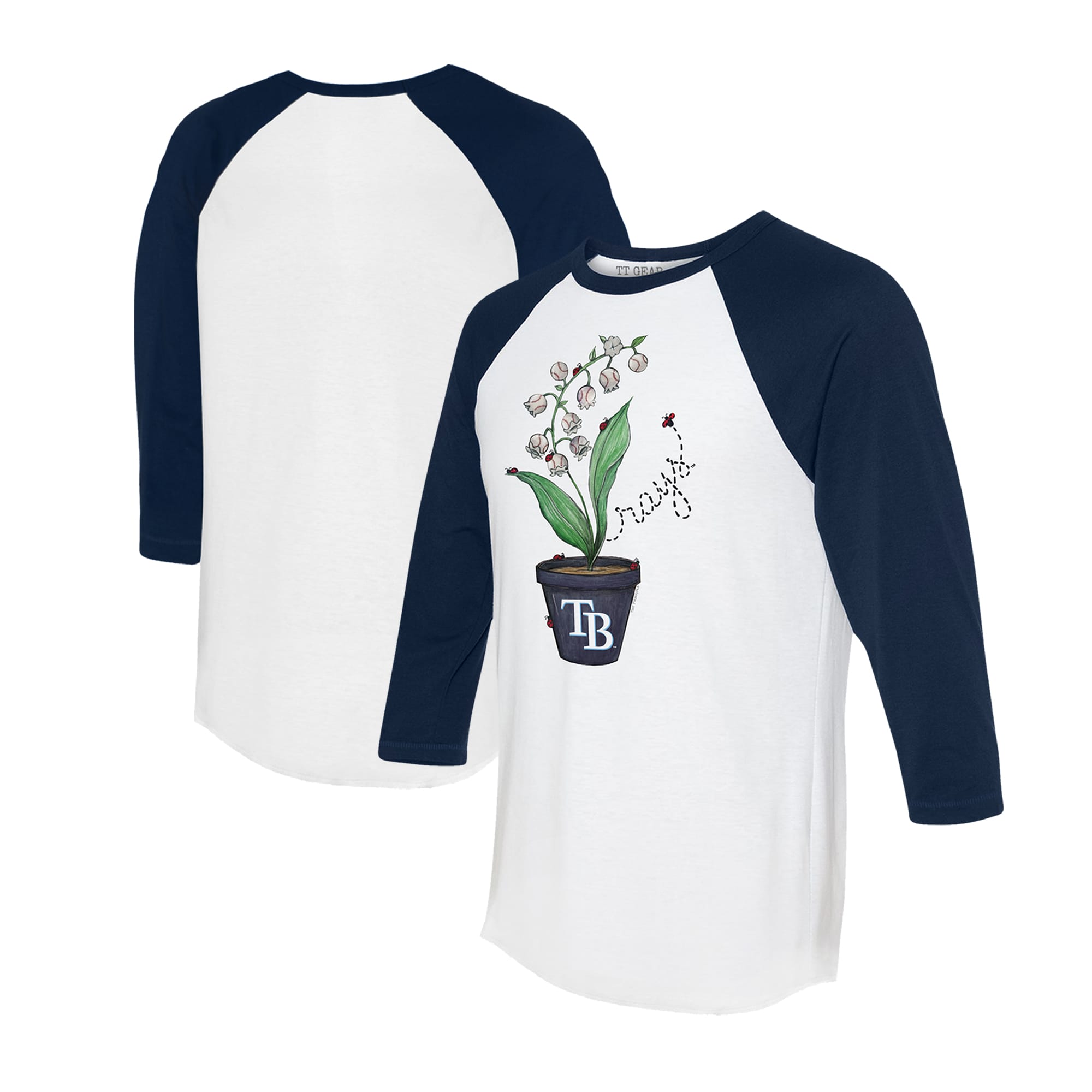 Unisex Tampa Bay Rays Tiny Turnip White/Navy Lilies & Ladybugs 3/4-Sleeve Raglan T-Shirt
