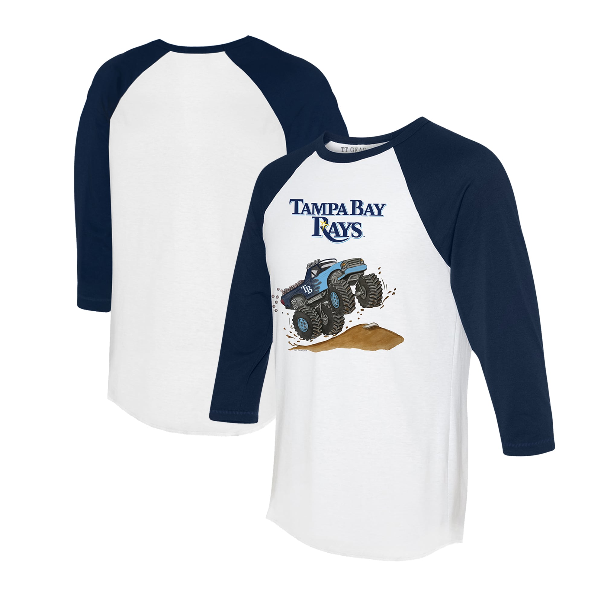 Unisex Tampa Bay Rays Tiny Turnip White/Navy Monster Truck 3/4-Sleeve Raglan T-Shirt