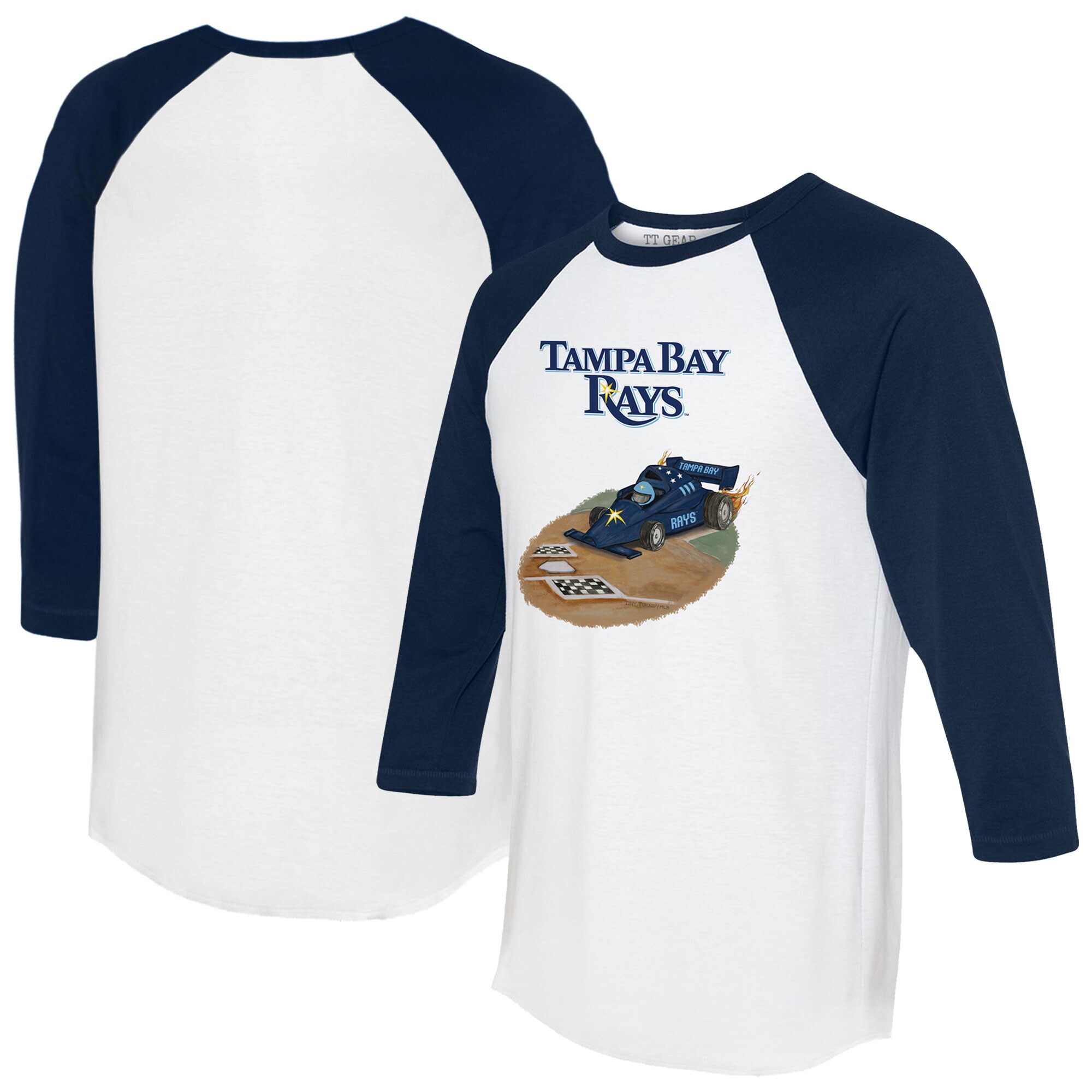 Unisex Tampa Bay Rays Tiny Turnip White/Navy Race Car 3/4-Sleeve Raglan T-Shirt