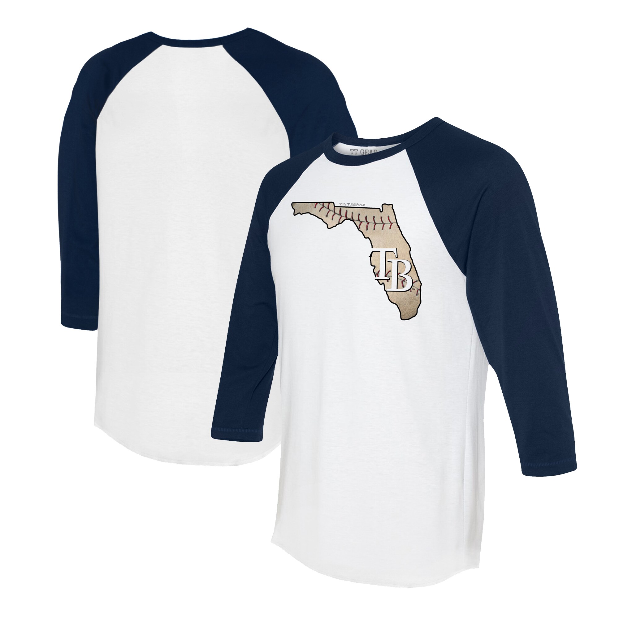 Unisex Tampa Bay Rays Tiny Turnip White/Navy State Outline 3/4-Sleeve Raglan T-Shirt