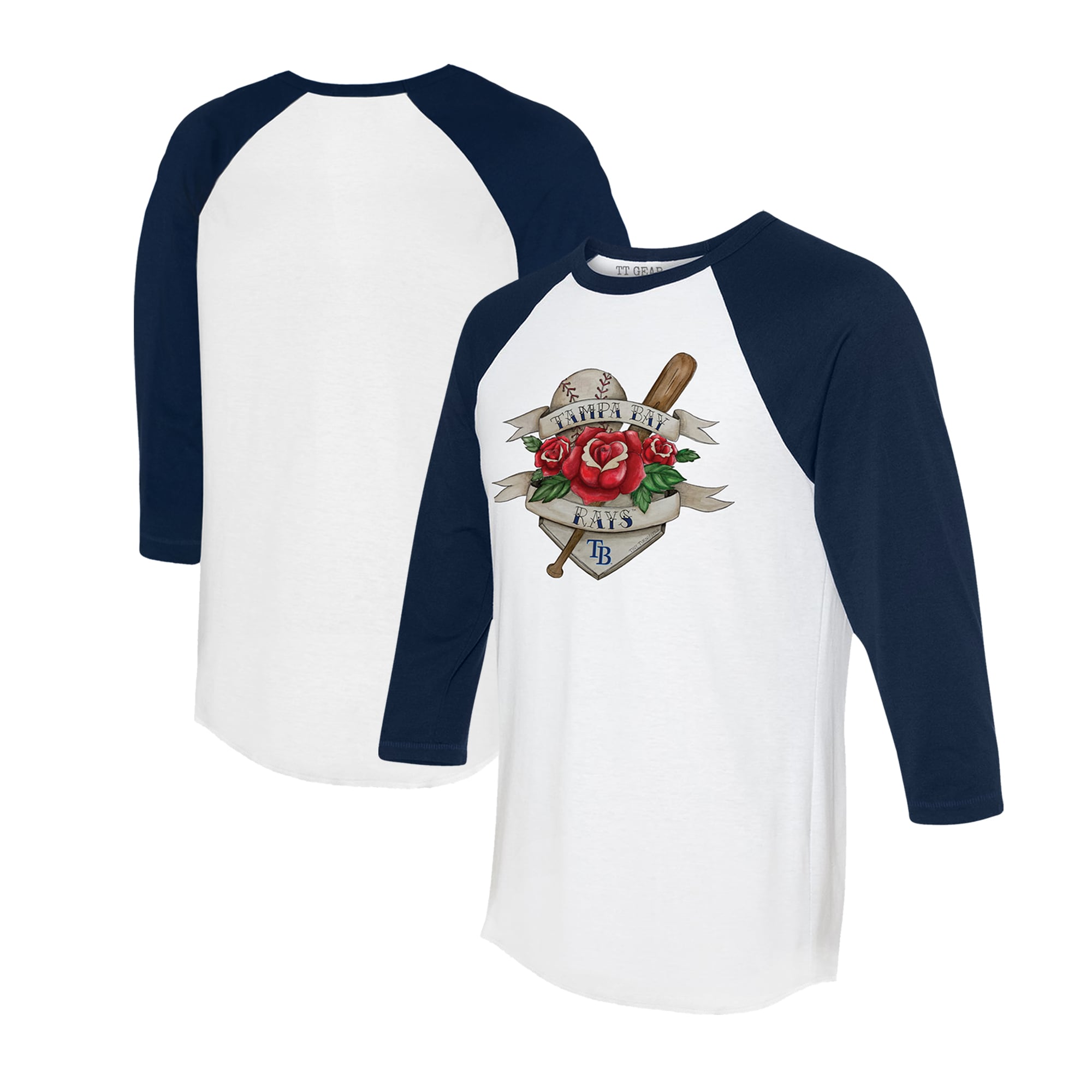 Unisex Tampa Bay Rays Tiny Turnip White/Navy Tattoo Rose 3/4-Sleeve Raglan T-Shirt