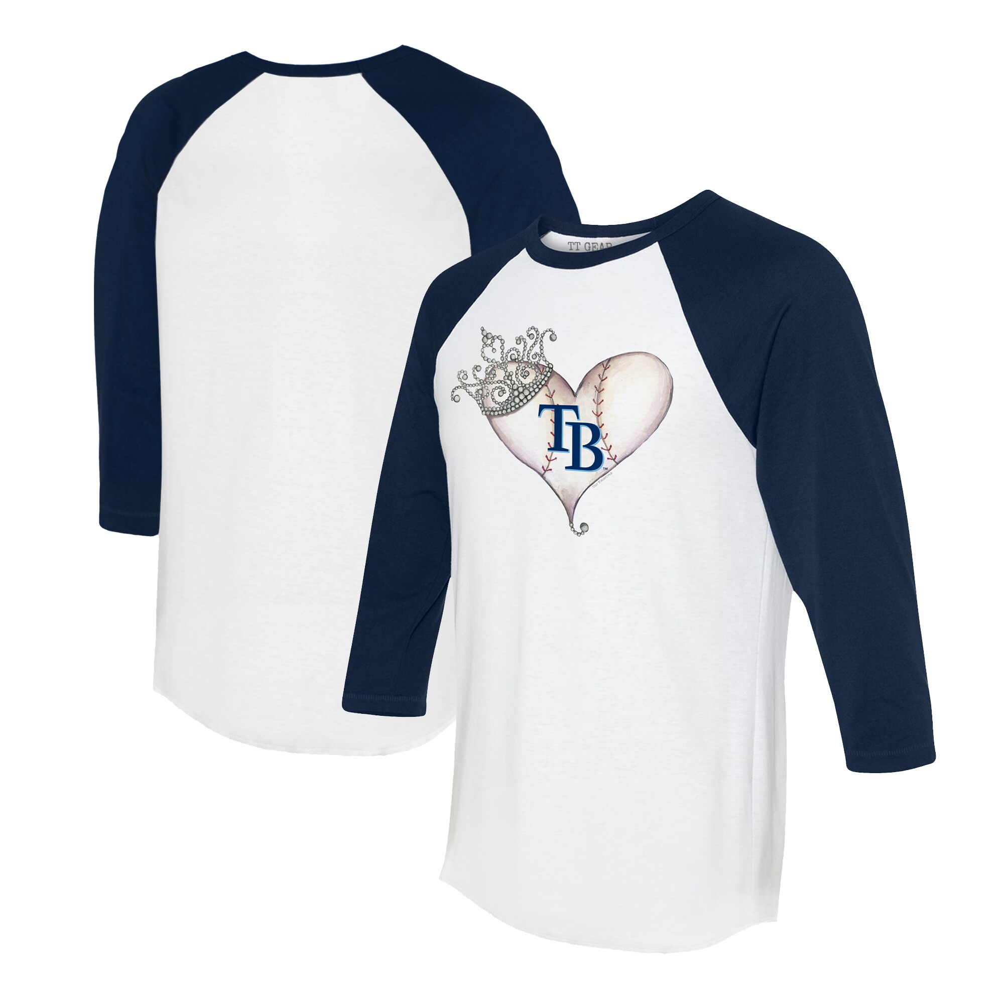 Unisex Tampa Bay Rays Tiny Turnip White/Navy Tiara Heart 3/4-Sleeve Raglan T-Shirt
