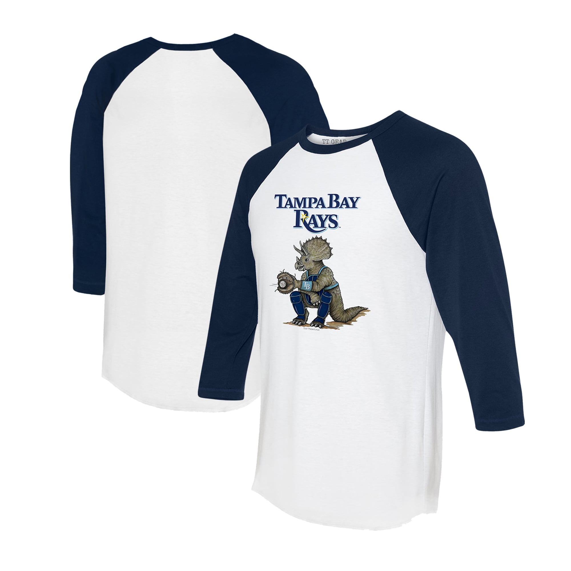Unisex Tampa Bay Rays Tiny Turnip White/Navy Triceratops 3/4-Sleeve Raglan T-Shirt
