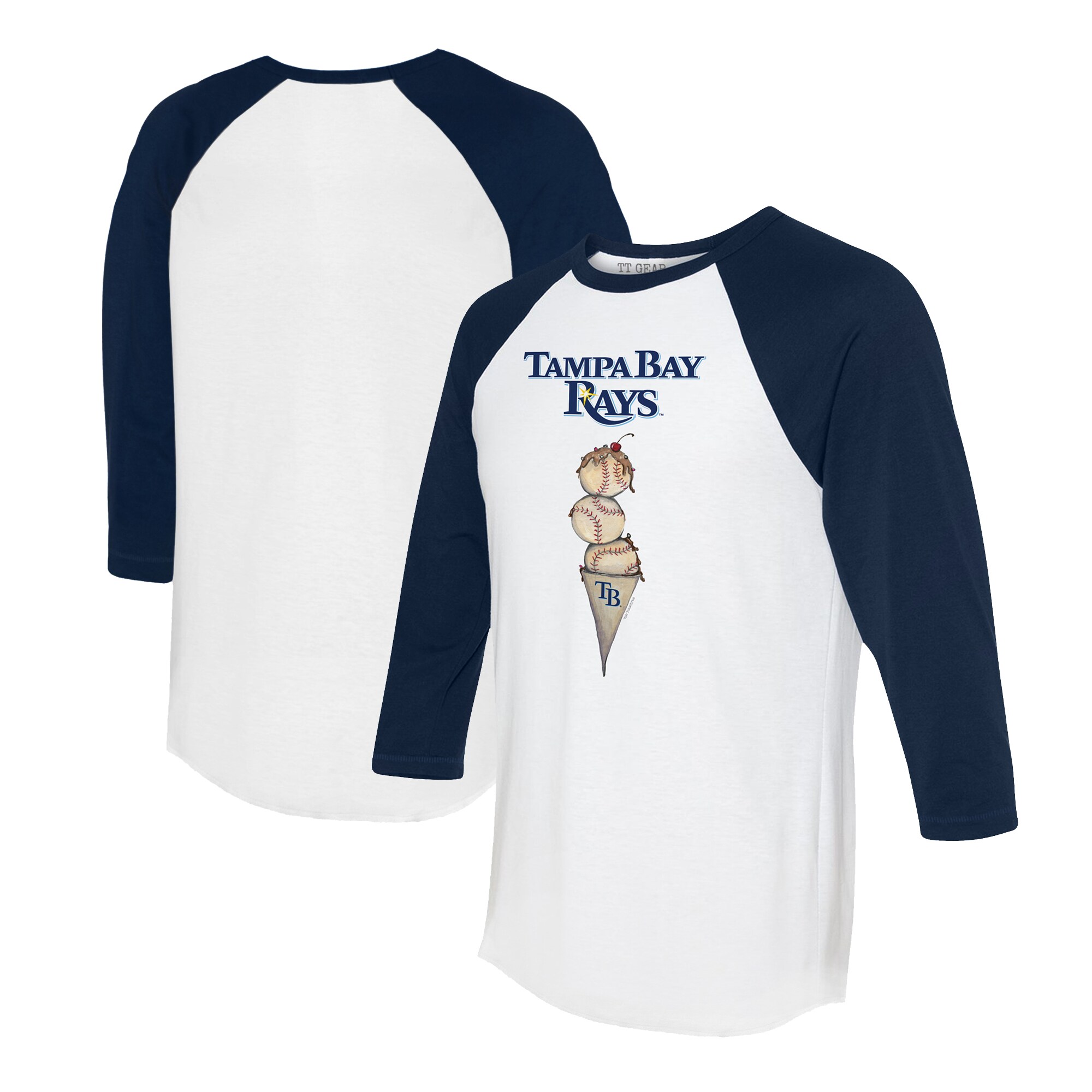 Unisex Tampa Bay Rays Tiny Turnip White/Navy Triple Scoop 3/4-Sleeve Raglan T-Shirt