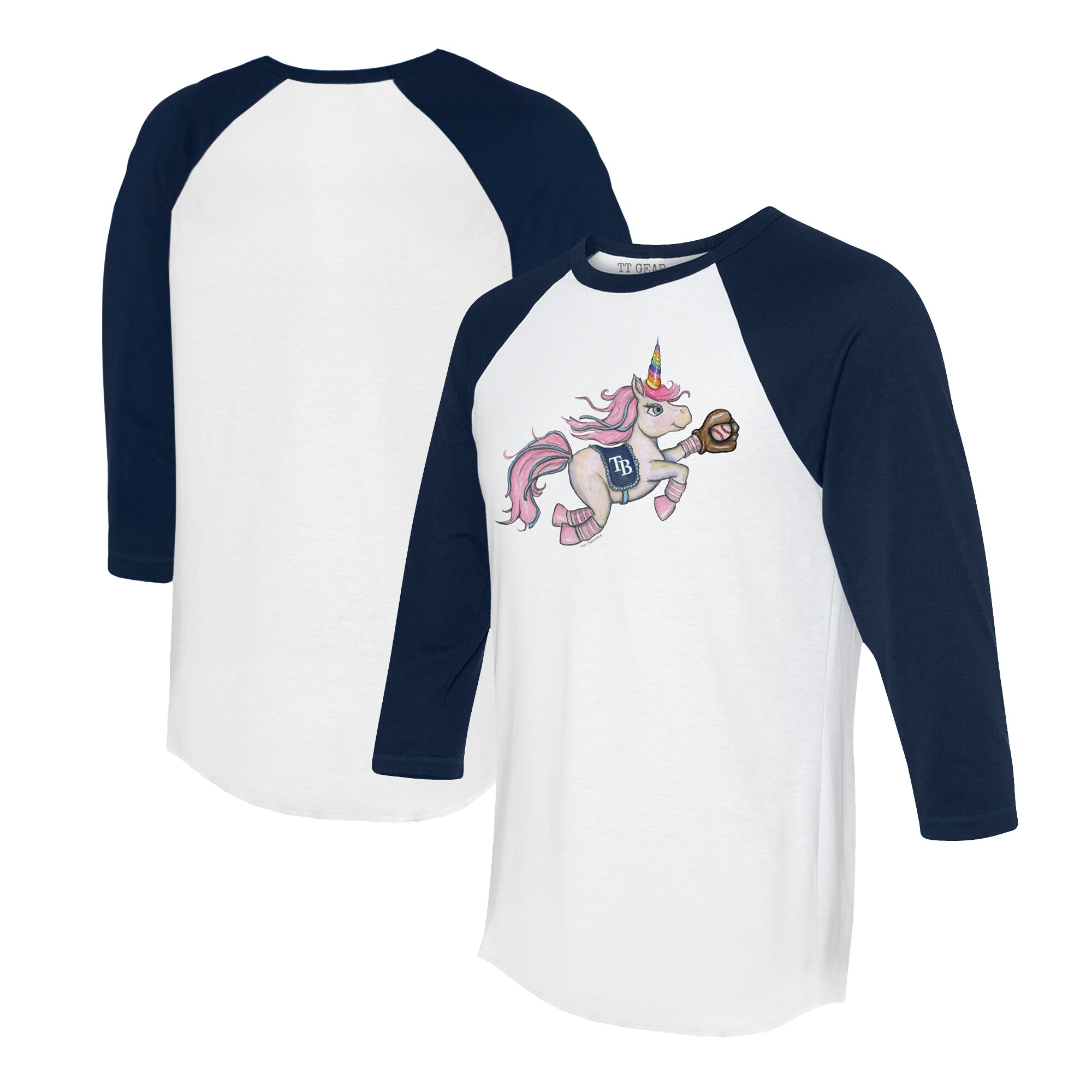 Unisex Tampa Bay Rays Tiny Turnip White/Navy Unicorn 3/4-Sleeve Raglan T-Shirt