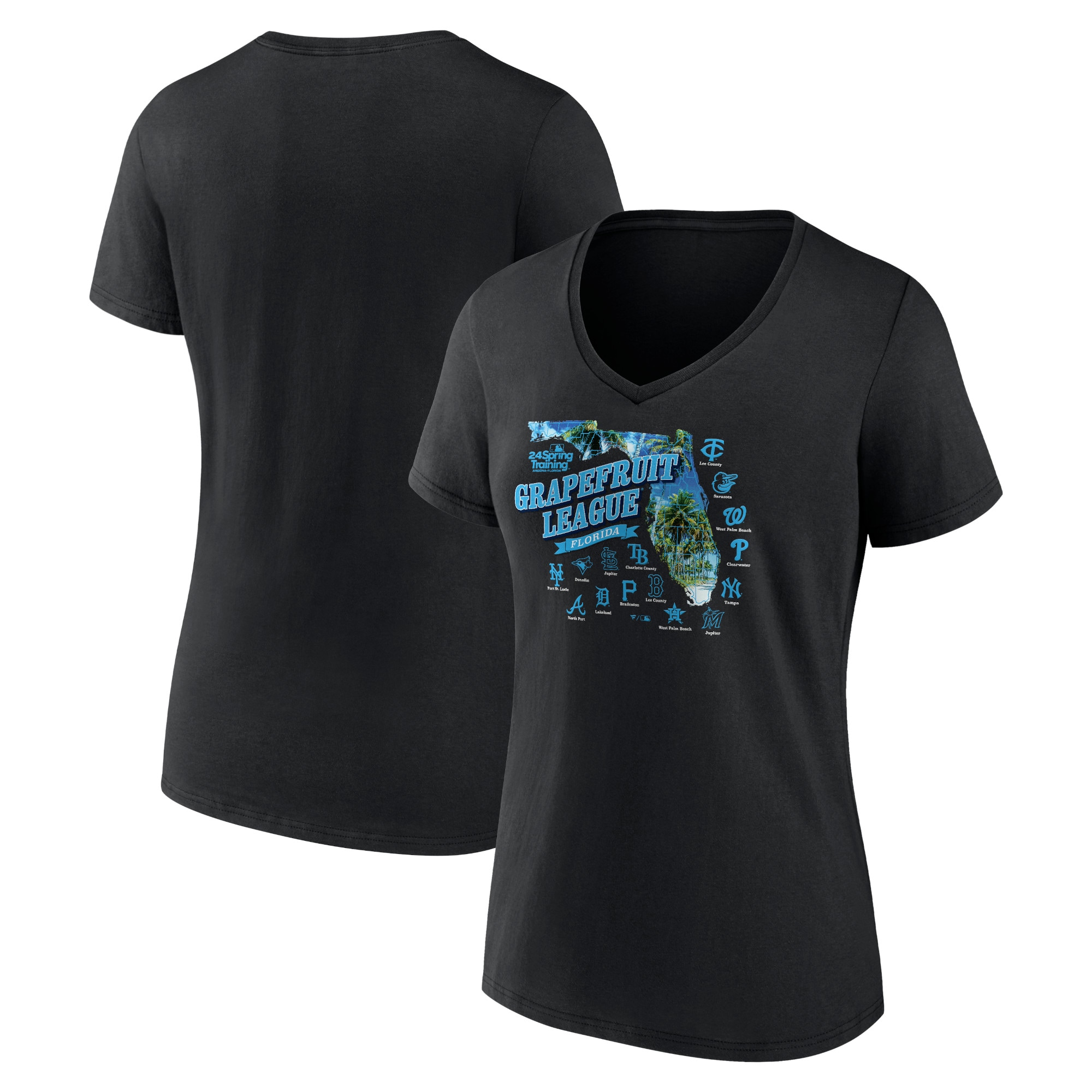 Women's  Branded Black 2024 MLB Spring Training Grapefruit League V-Neck T-Shirt