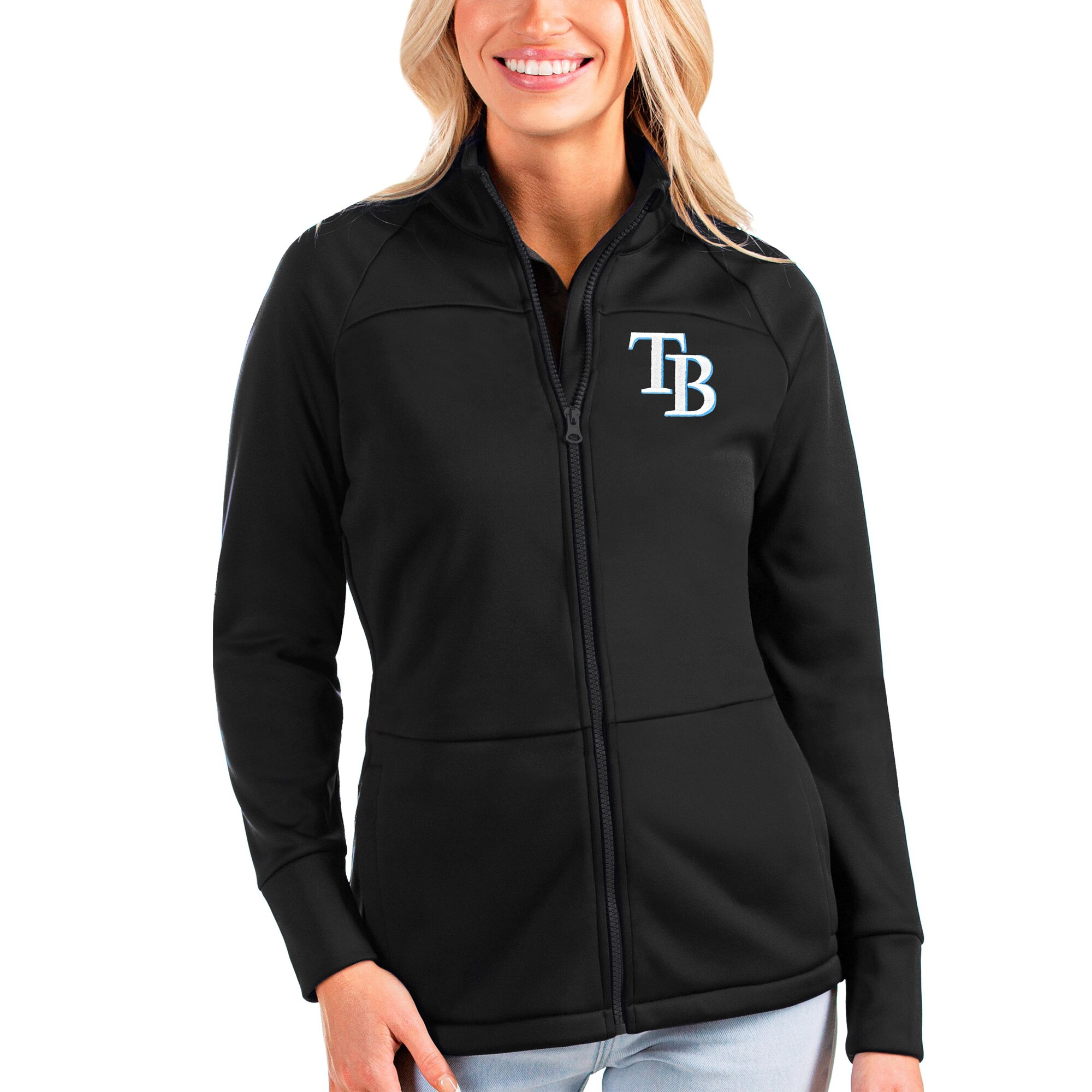 Women's Tampa Bay Rays Antigua Black Links Full-Zip Golf Jacket