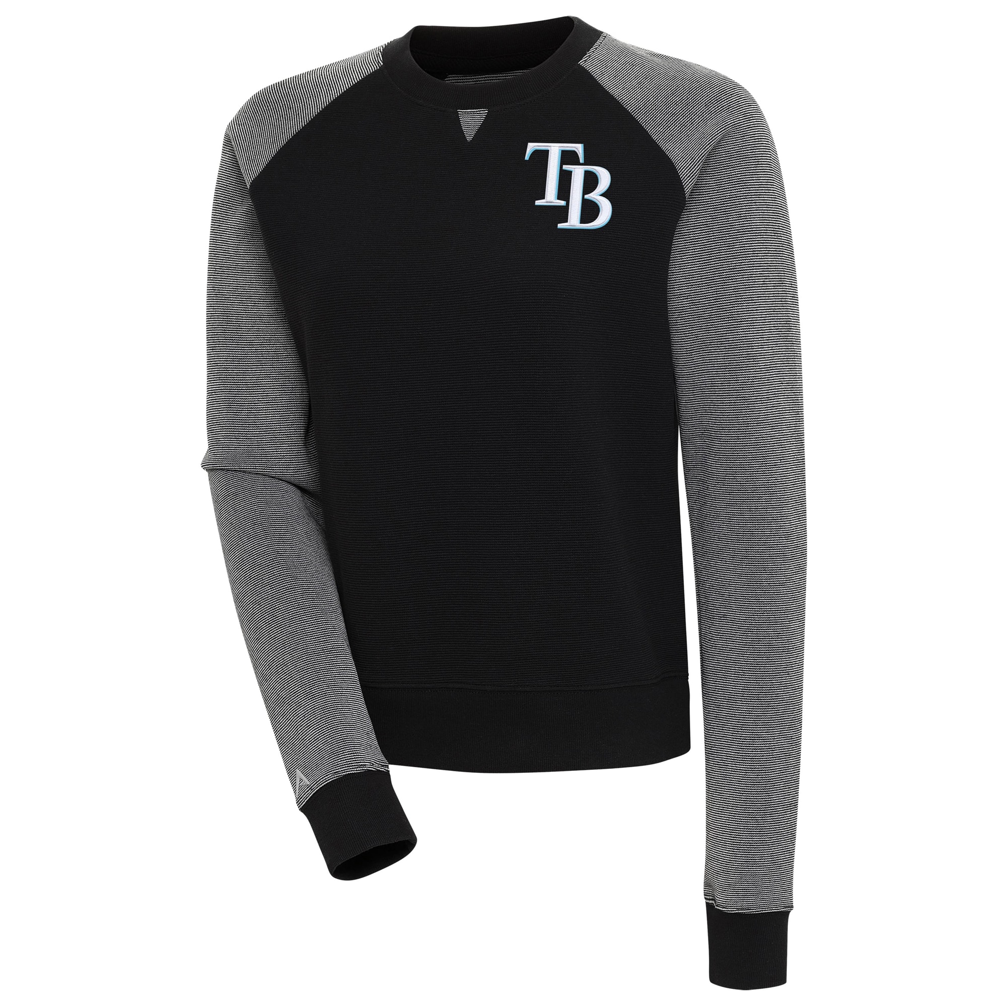 Women's Tampa Bay Rays  Antigua Black/White Flier Bunker Tri-Blend Pullover Sweatshirt